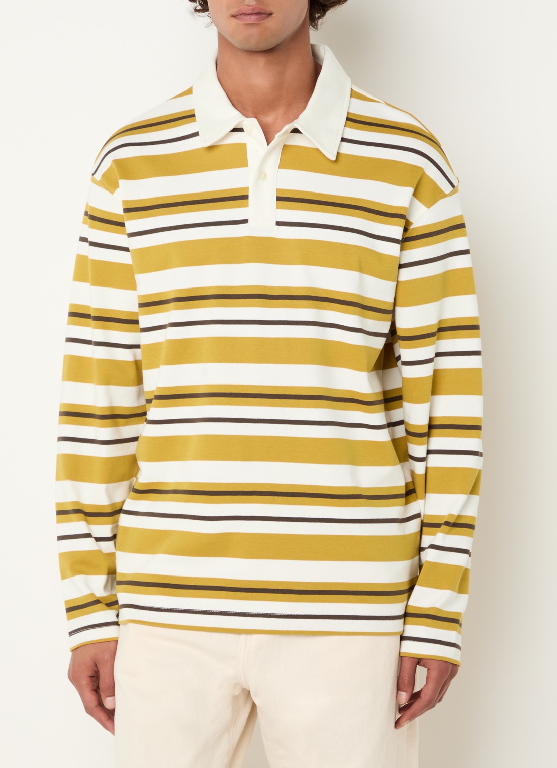 Selected Reguar fit polo met streepprint - detail 4 okergeel