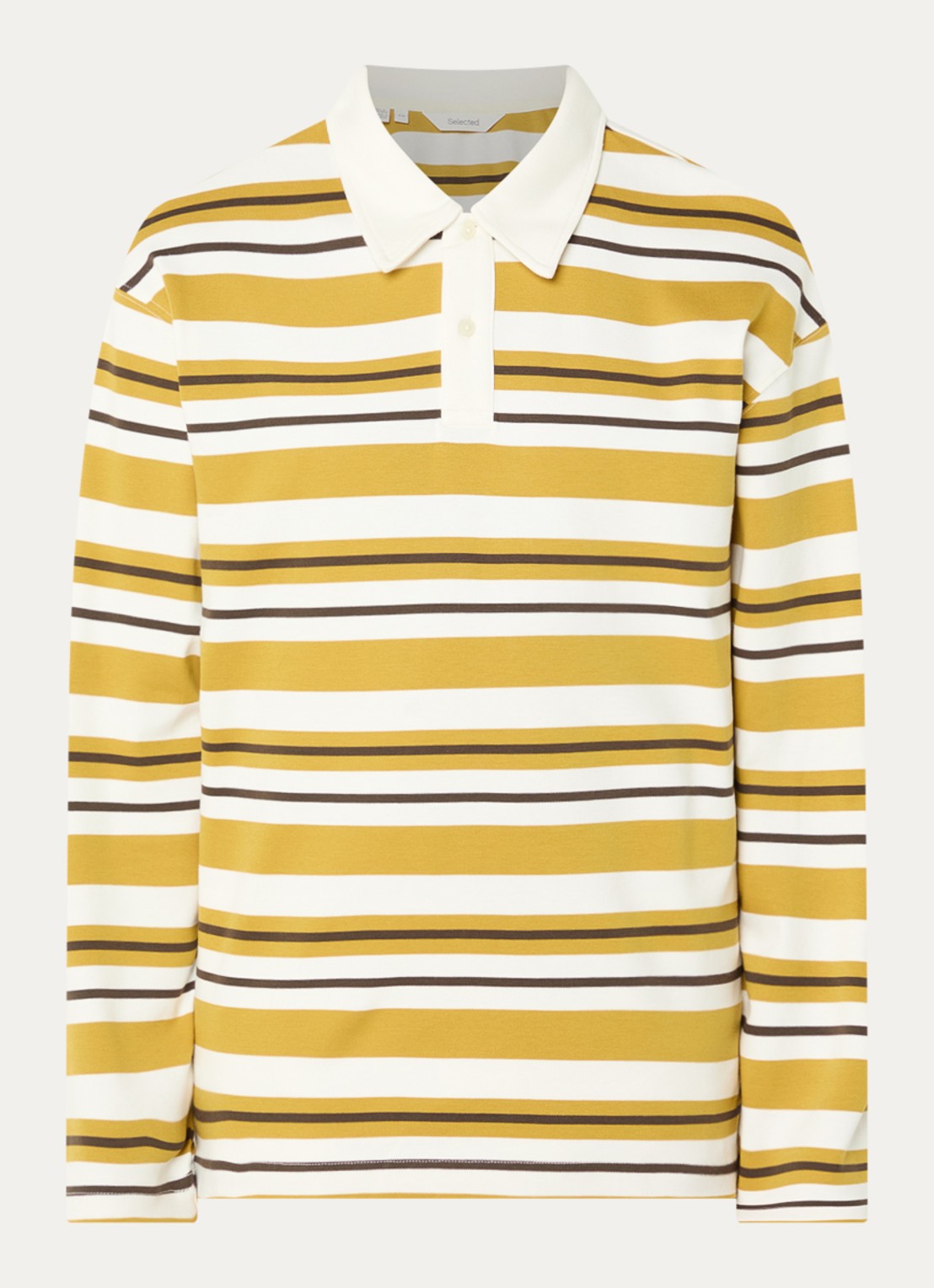 Selected Reguar fit polo met streepprint - voorkant 2 okergeel