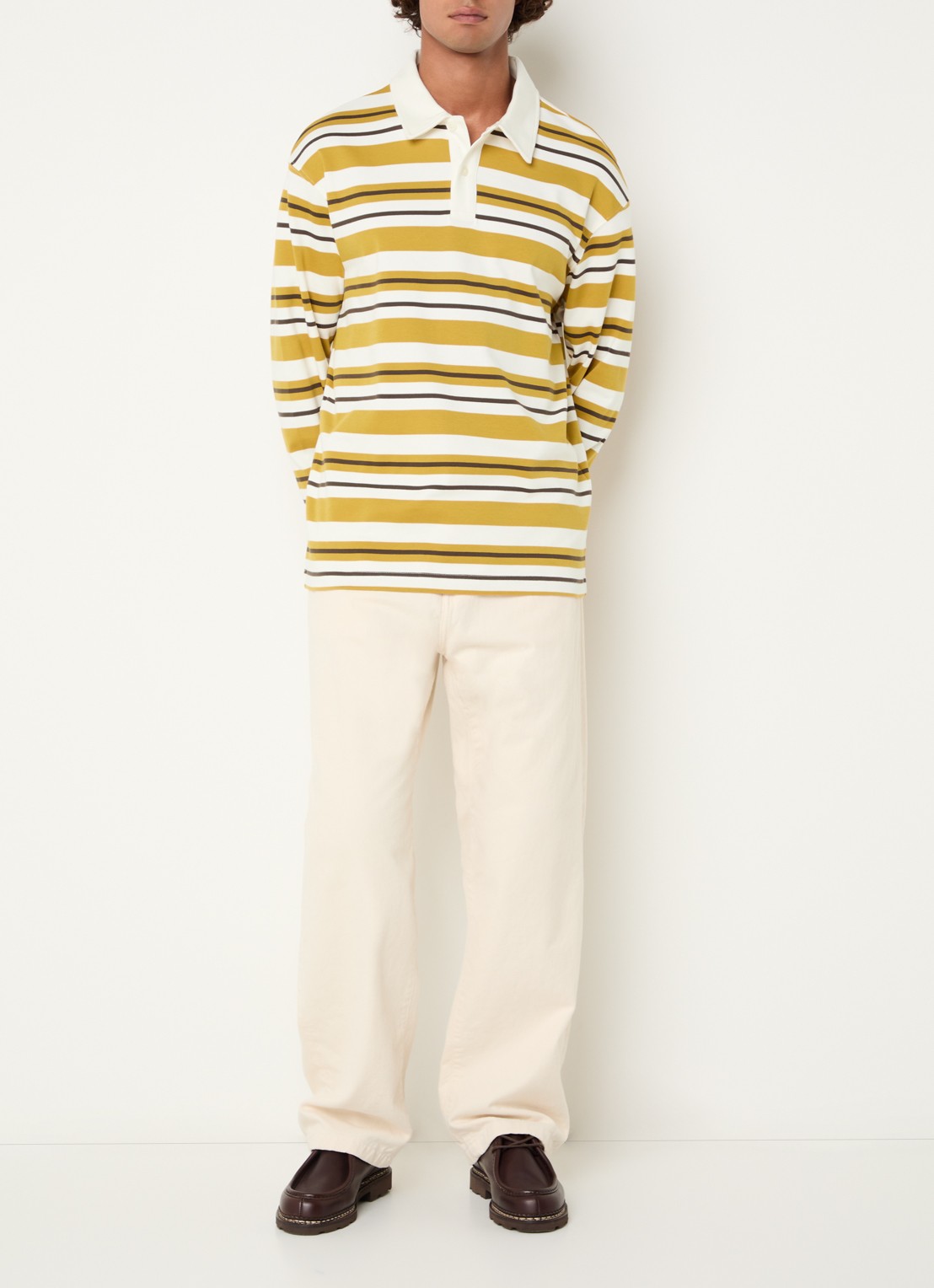 Selected Reguar fit polo met streepprint - voorkant 3 okergeel