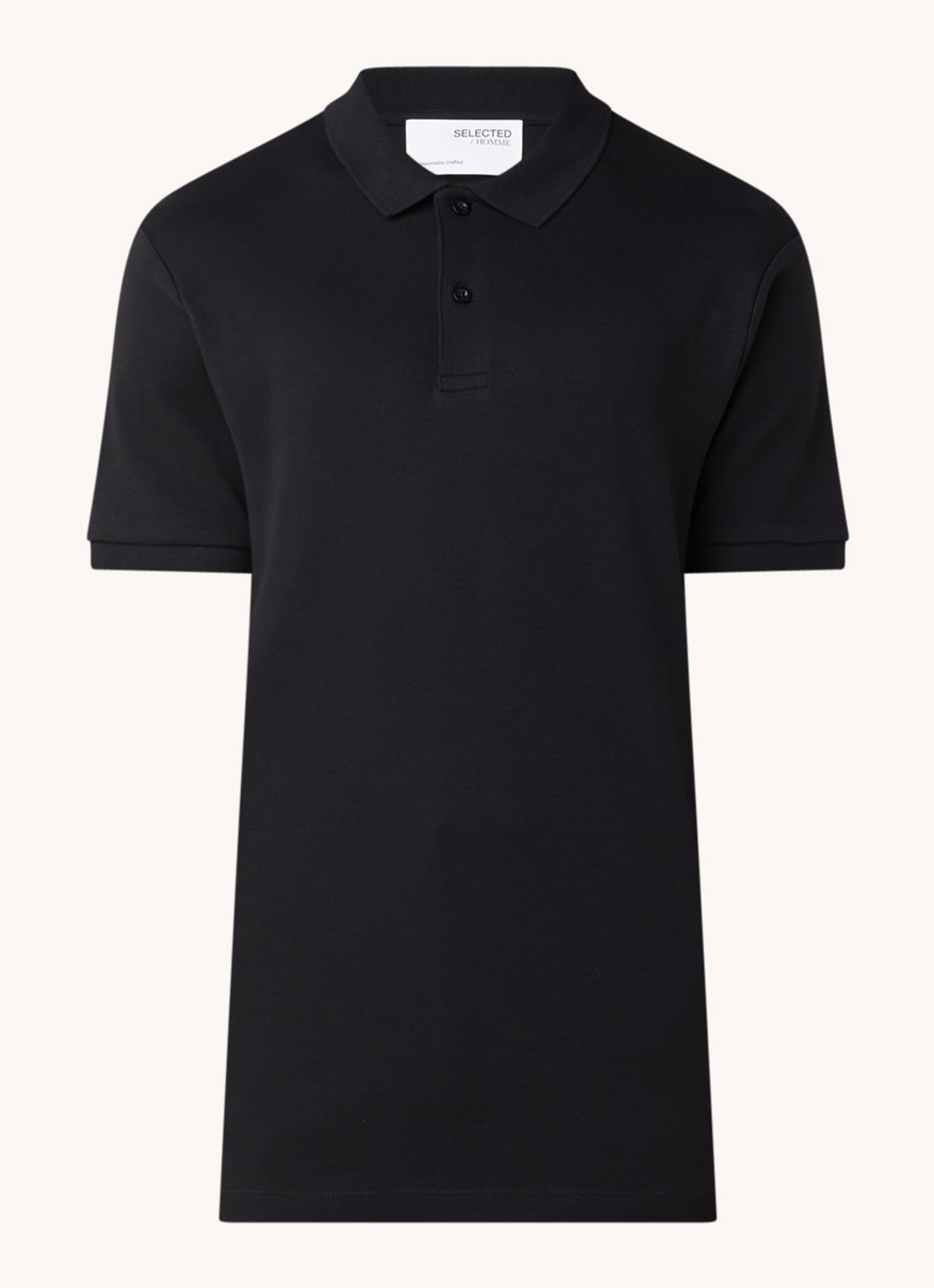 Selected Regular fit polo van  katoen - voorkant zwart