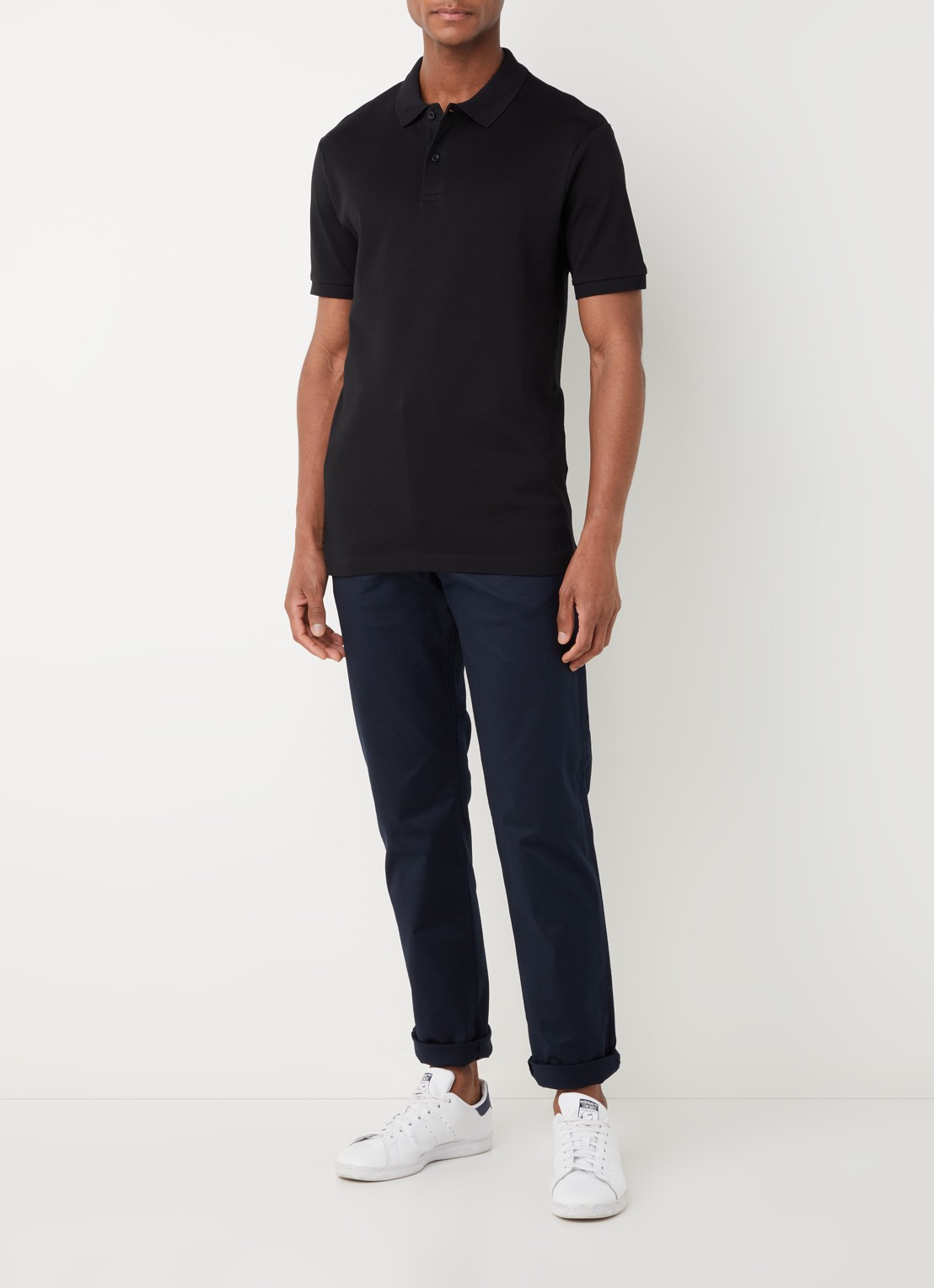 Selected Regular fit polo van  katoen - voorkant 2 zwart