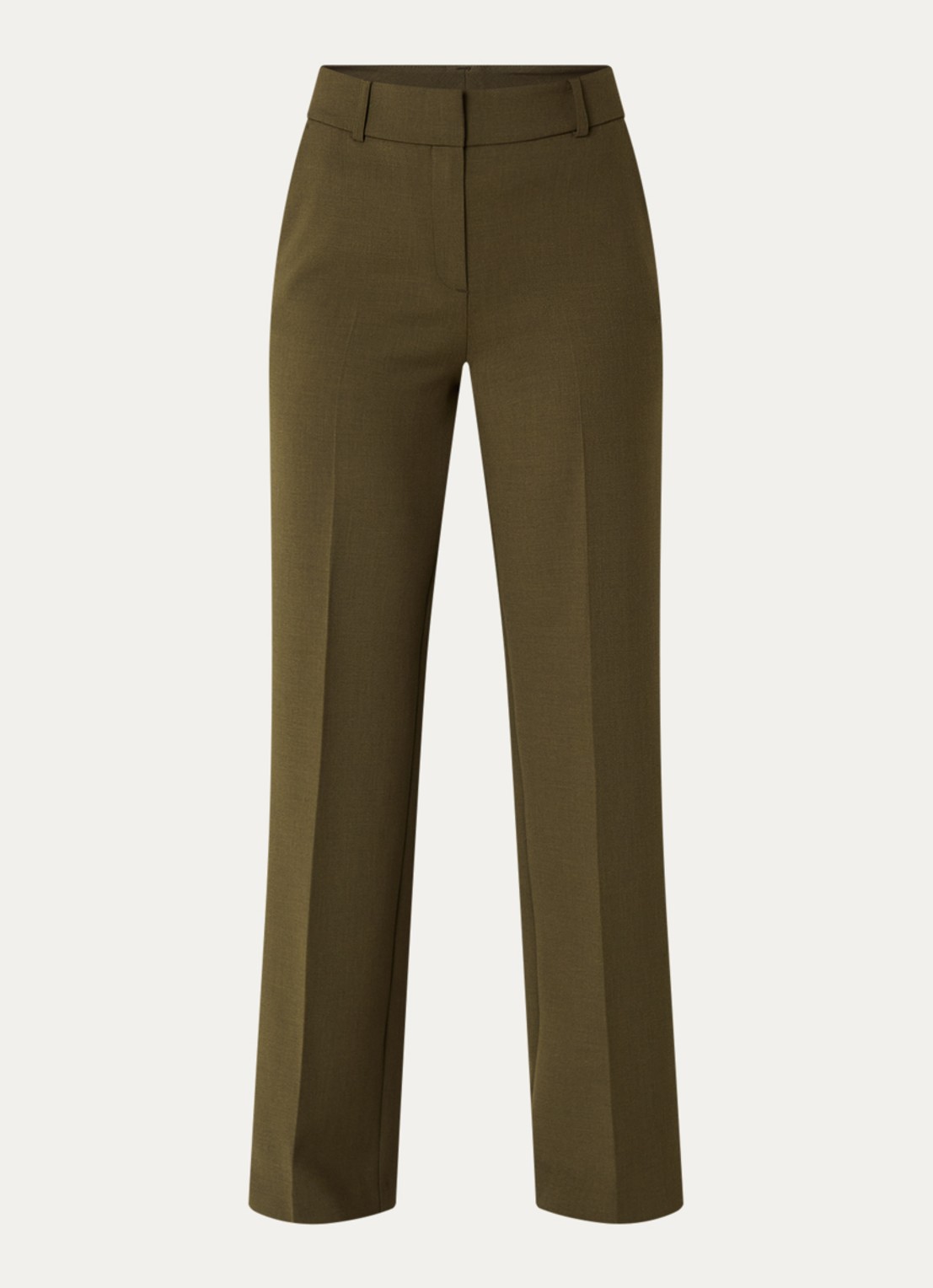 Selected Rita high waist straight fit pantalon met steekzakken - voorkant 2 mosgroen