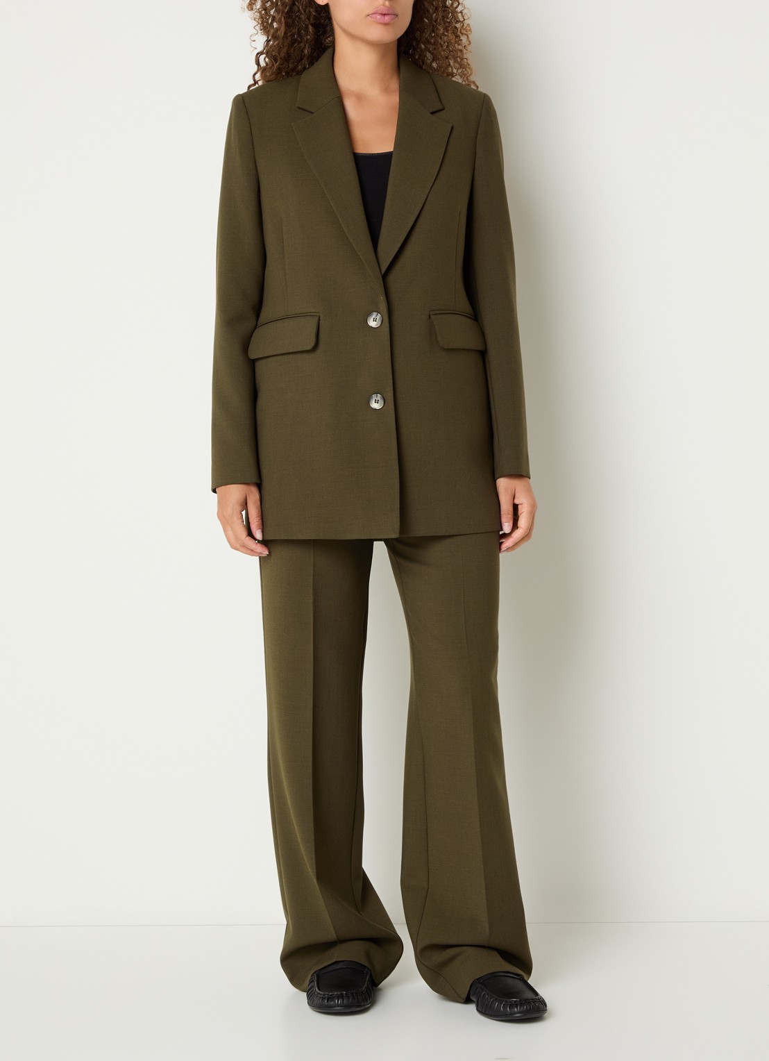 Selected Rita high waist straight fit pantalon met steekzakken - voorkant 3 mosgroen
