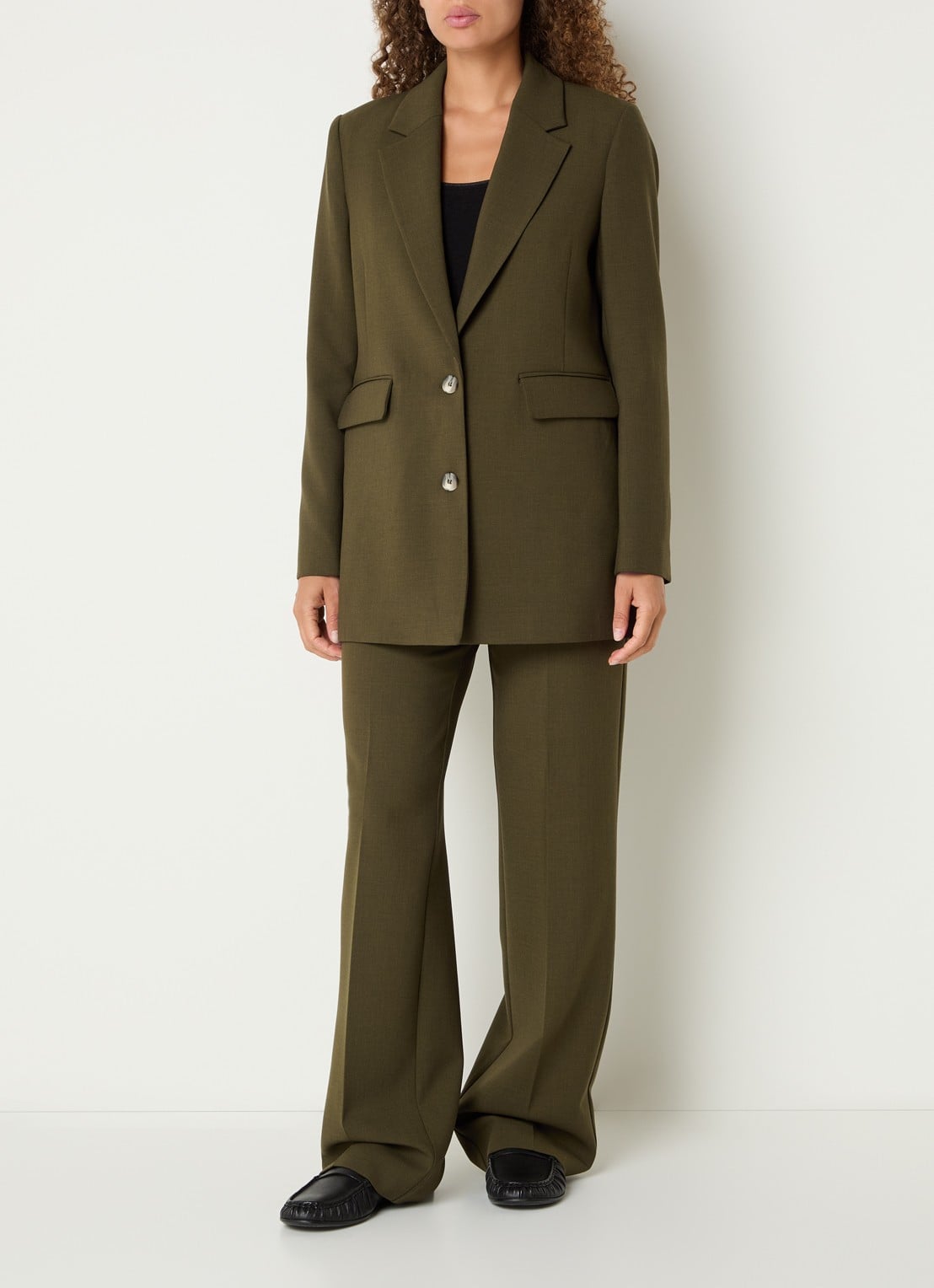 Selected Rita oversized blazer met klepzakken en schoudervulling - voorkant 2 mosgroen