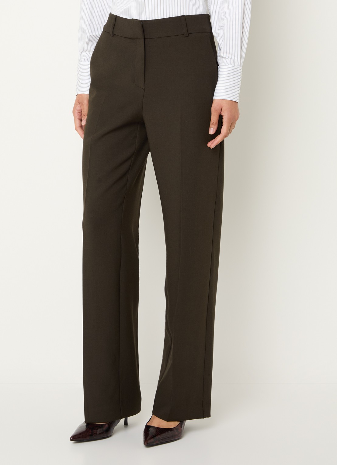 Selected Rita straight fit broek met steekzakken - detail donkerbruin