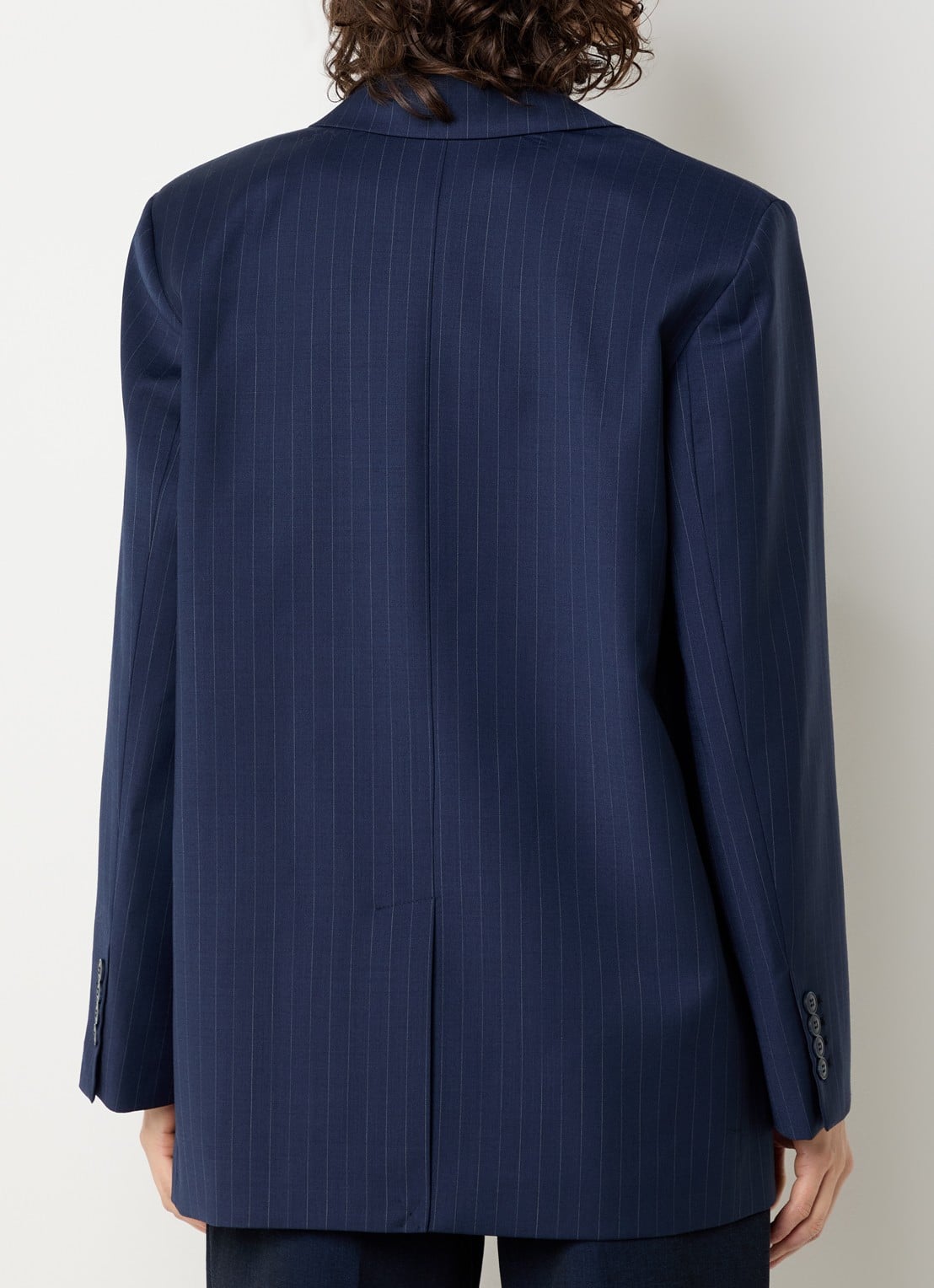 Selected Sanne blazer in wolblend met schoudervulling en streepprint - achterkant 4 donkerblauw