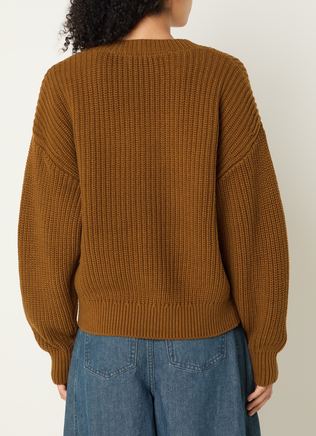 Selected Selma grofgebreide trui met V-hals - achterkant 3 cognac