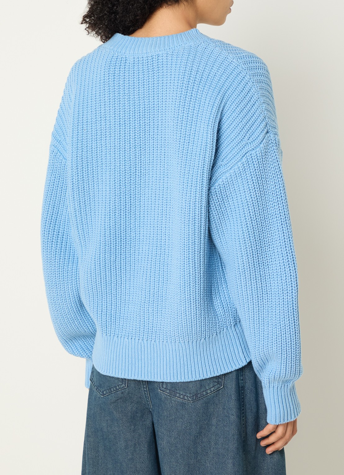 Selected Selma grofgebreide trui met V-hals - achterkant blauw