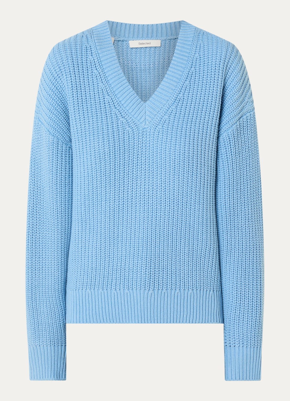 Selected Selma grofgebreide trui met V-hals - voorkant 2 blauw