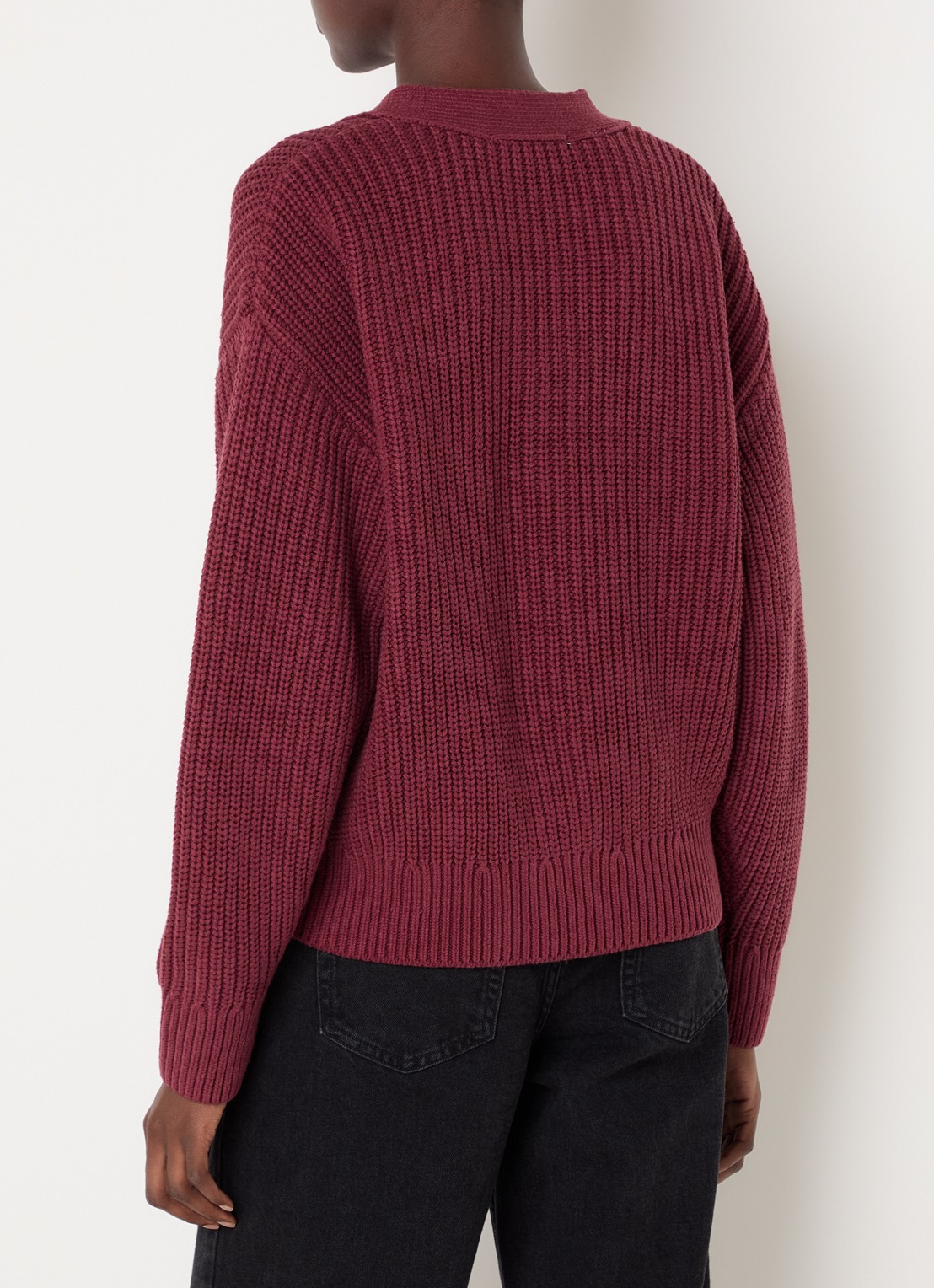 Selected Selma ribgebreid vest met V-hals - achterkant 4 bordeauxrood