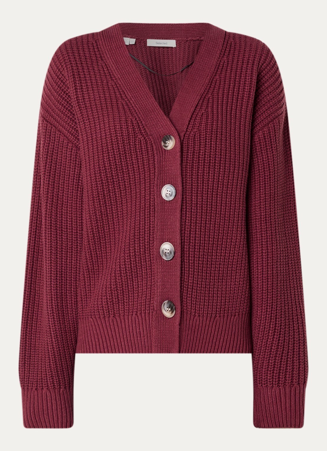 Selected Selma ribgebreid vest met V-hals - voorkant 2 bordeauxrood