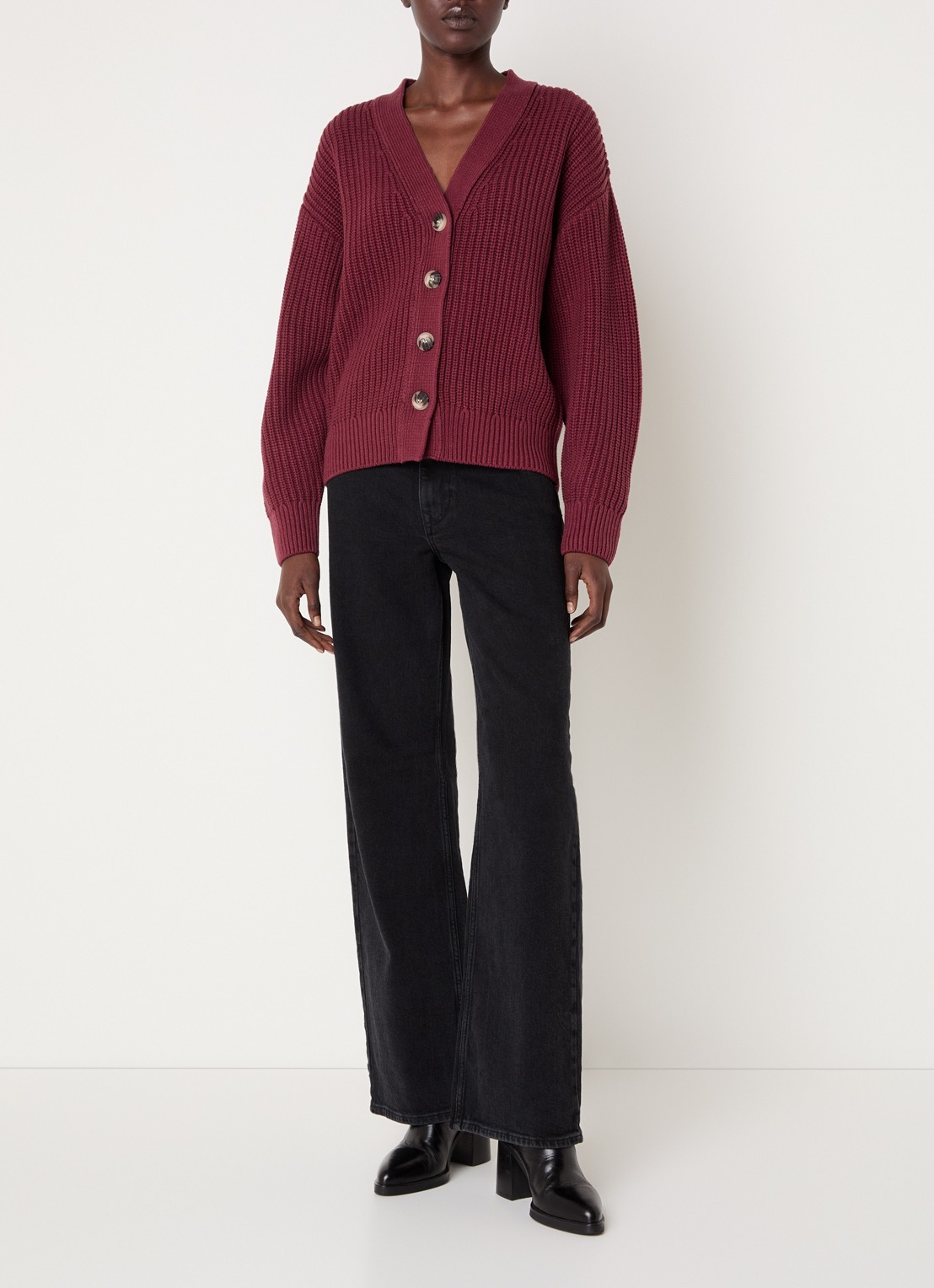 Selected Selma ribgebreid vest met V-hals - voorkant 3 bordeauxrood