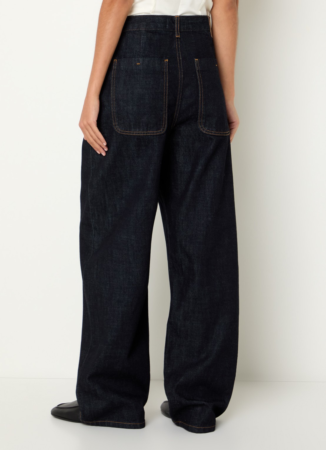 Selected Shelly high waist wide leg jeans met donkere wassing - achterkant 5 indigo