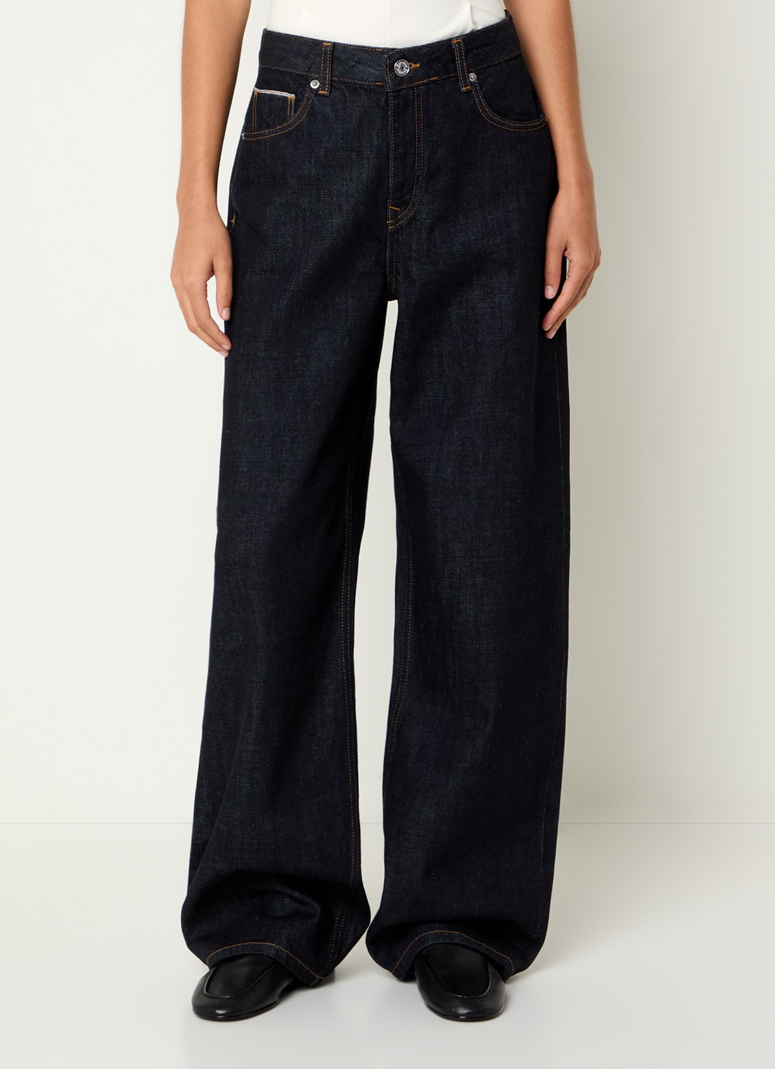 Selected Shelly high waist wide leg jeans met donkere wassing - detail indigo