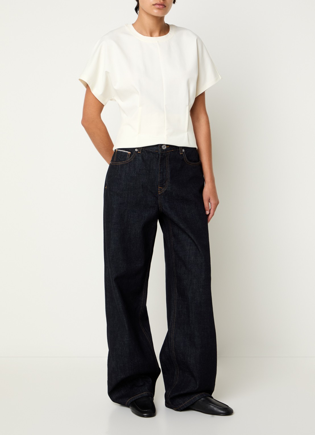 Selected Shelly high waist wide leg jeans met donkere wassing - voorkant 4 indigo