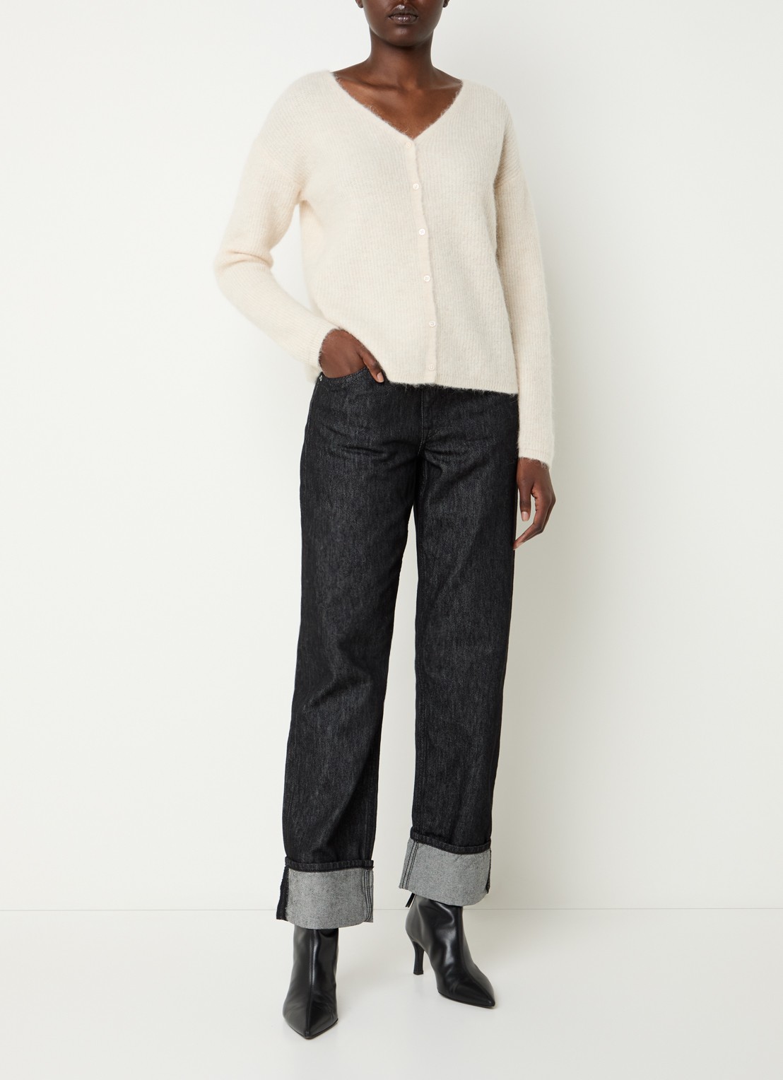 Selected Sia fijngebreid vest in alpaca wolblend - voorkant 4 ivoor