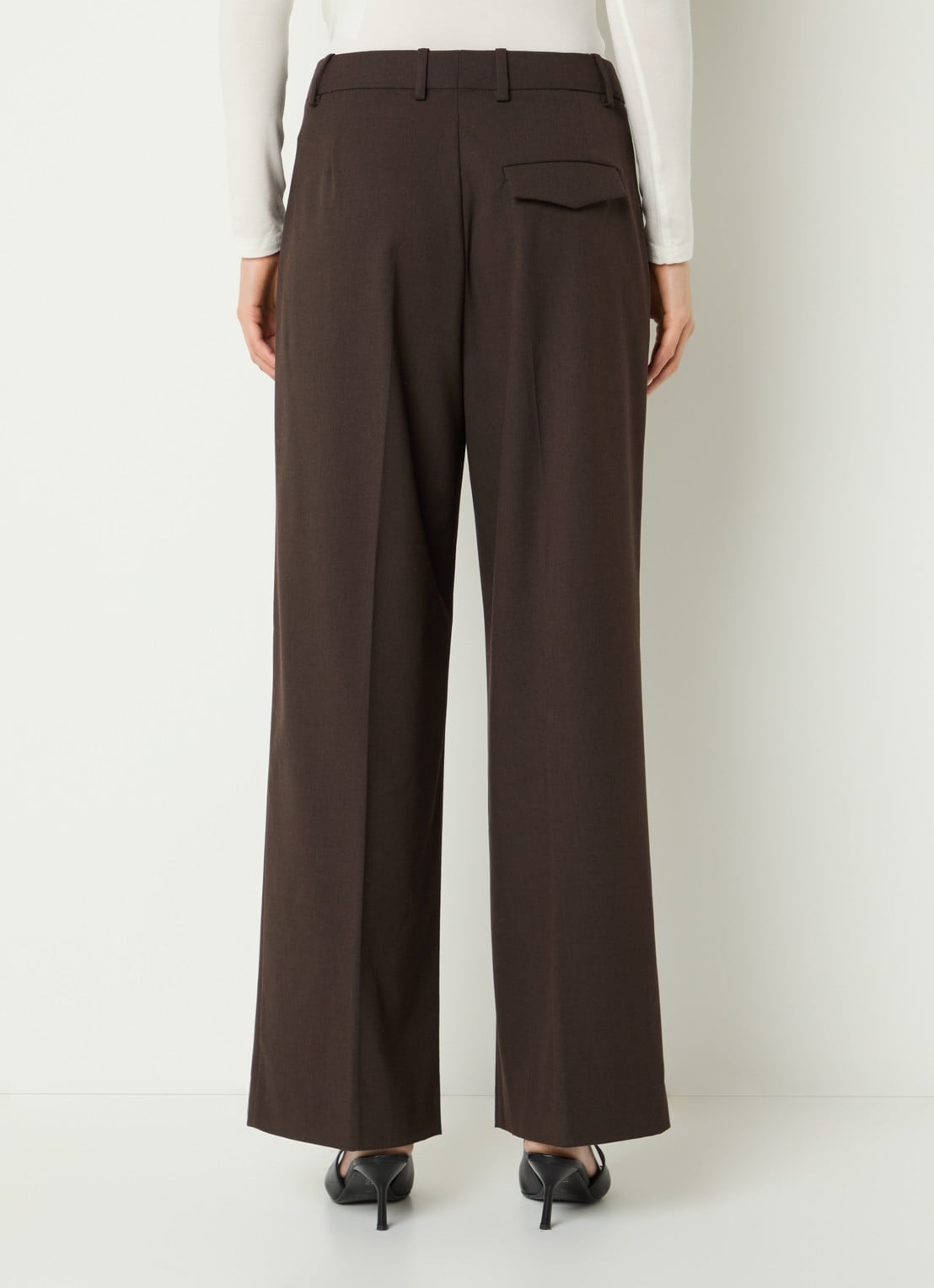 Selected Sienna high waist loose fit pantalon in wolblend - achterkant 4 bruin