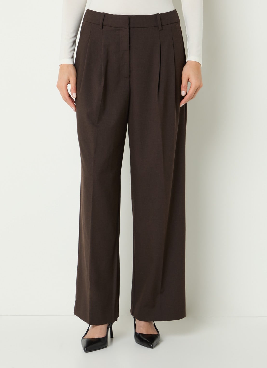 Selected Sienna high waist loose fit pantalon in wolblend - detail 3 bruin