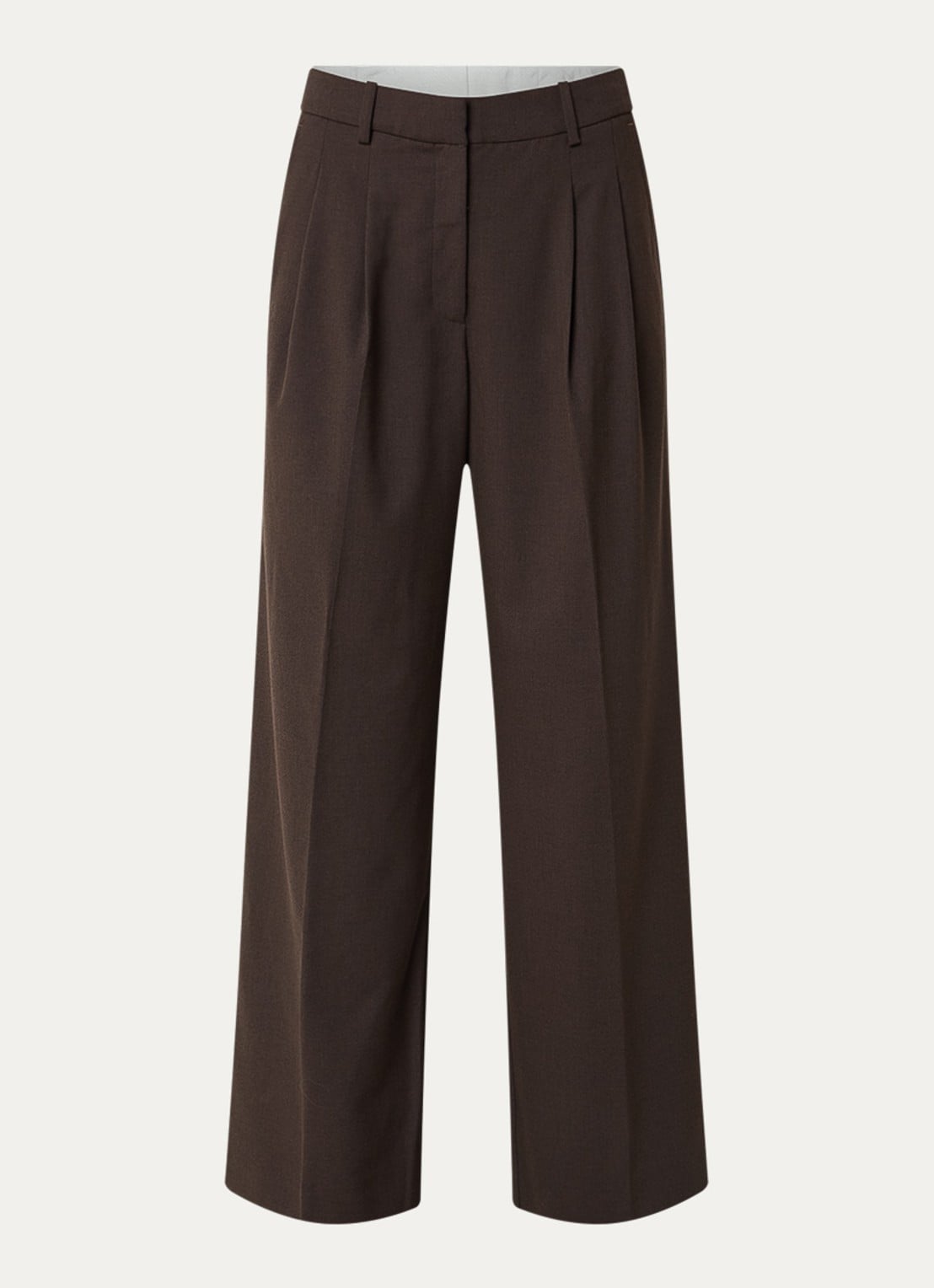 Selected Sienna high waist loose fit pantalon in wolblend - voorkant bruin