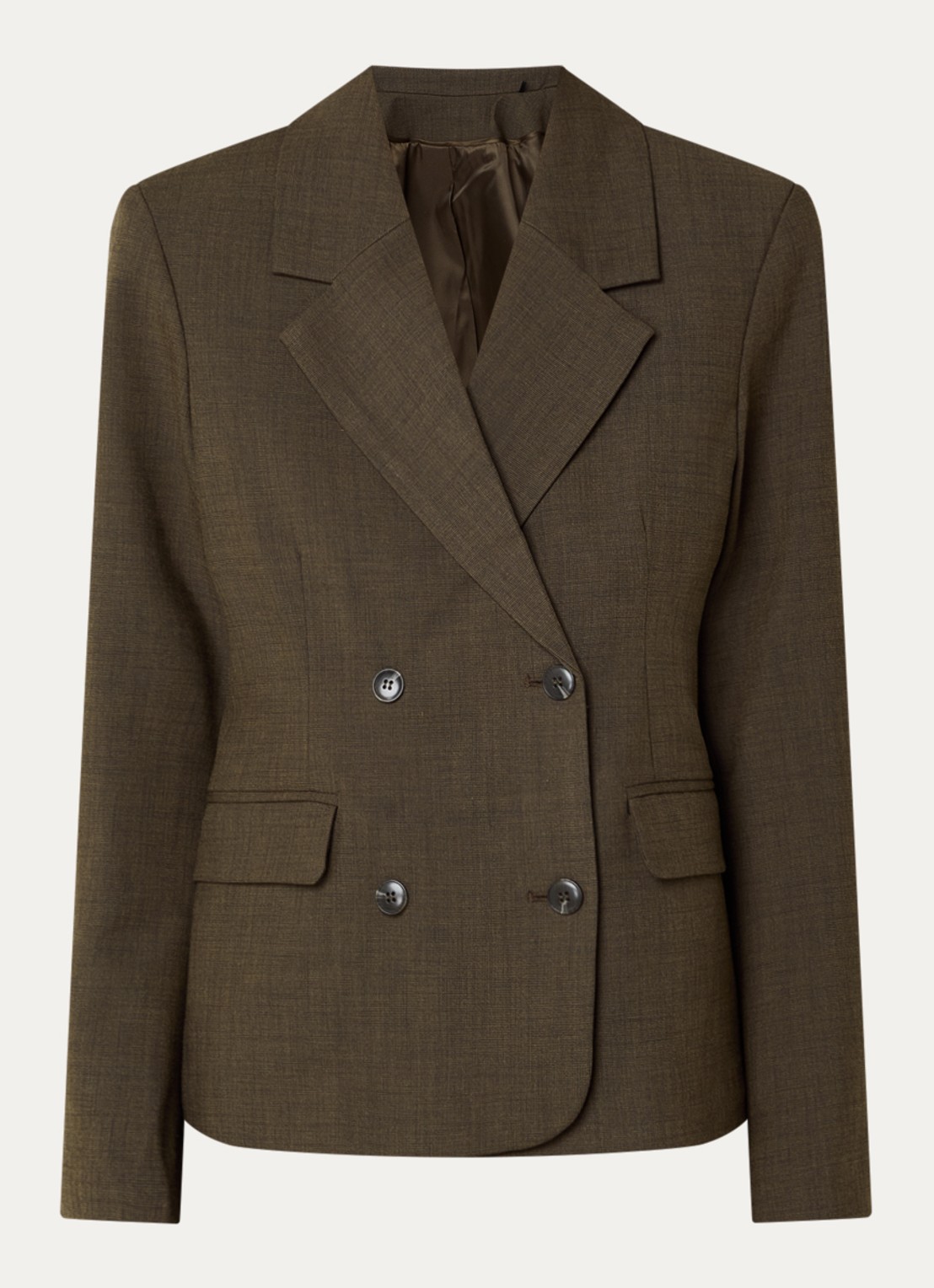 Selected Signe double-breasted blazer met klepzakken - voorkant 3 donkerbruin