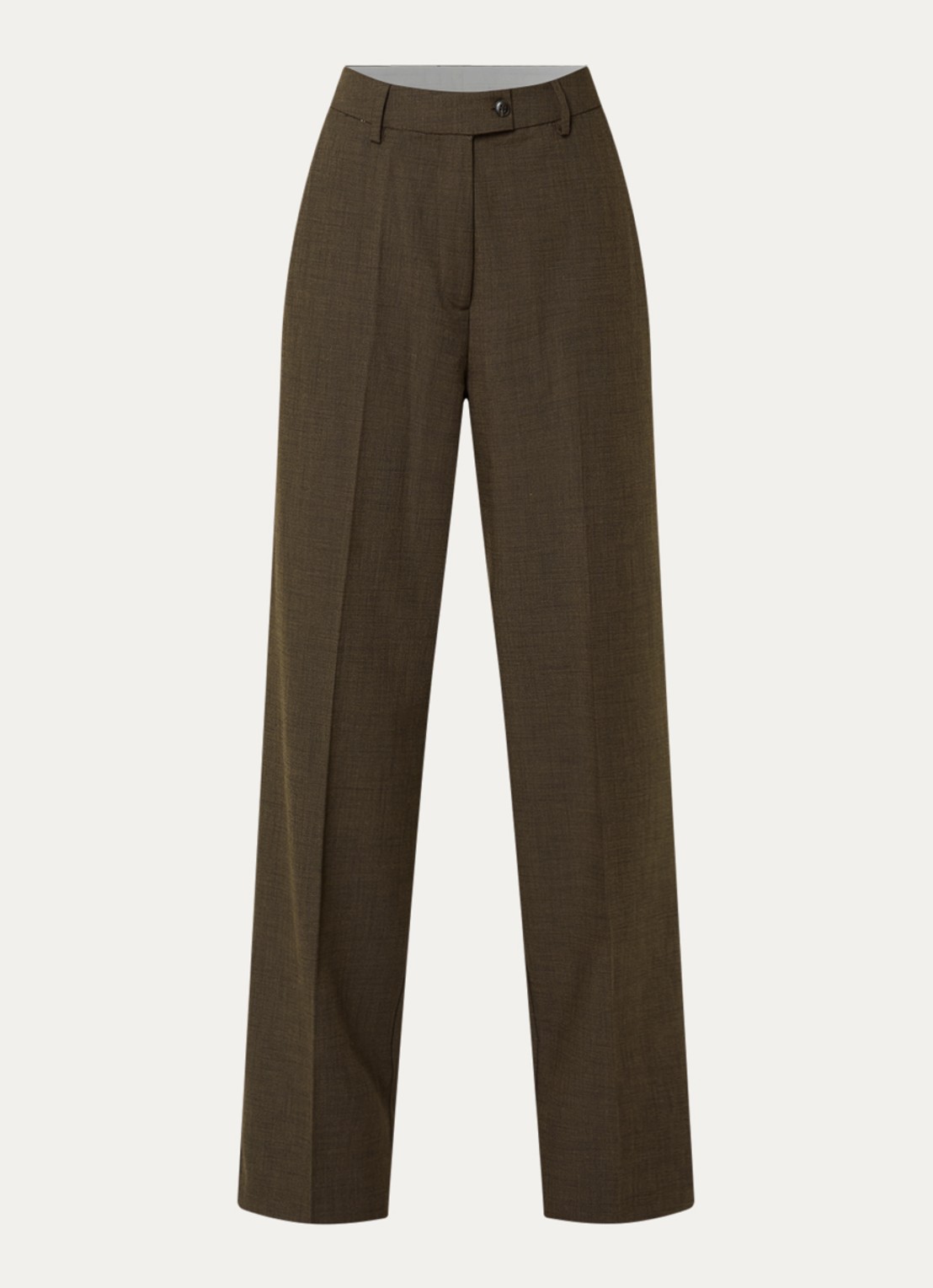 Selected Signe high waist straight fit pantalon met ruitdessin en paspelzakken - voorkant 2 chocoladebruin
