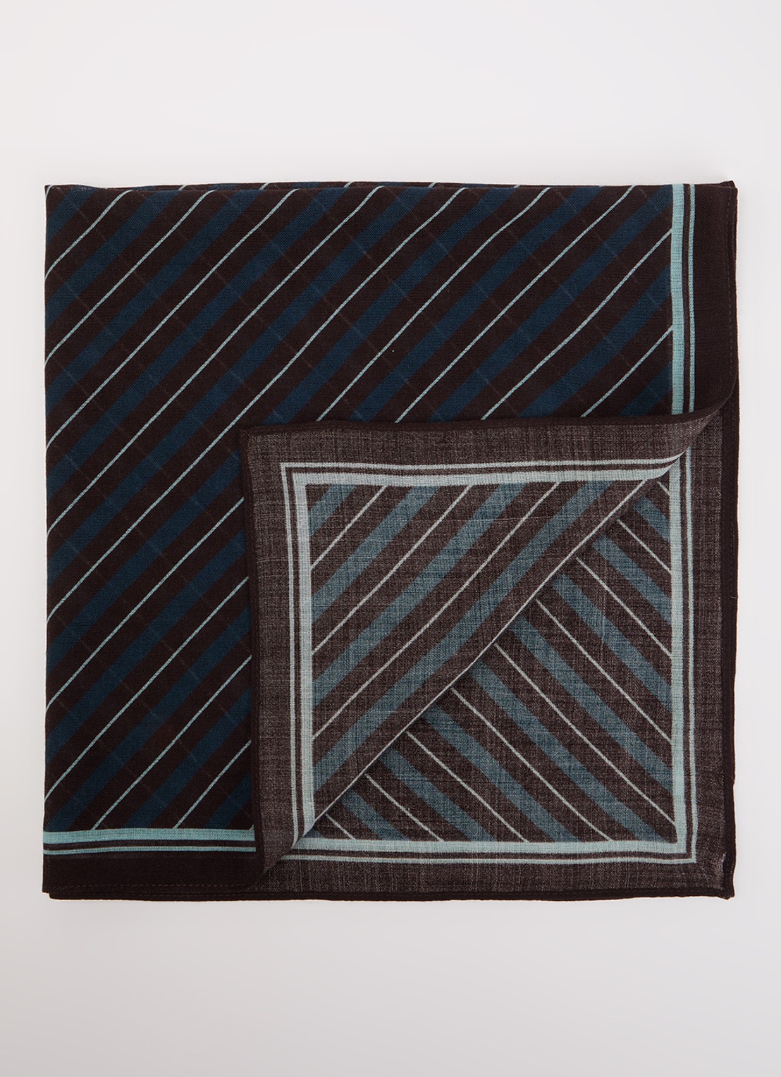Selected Sjaal van wol met streepprint 60 x 60 cm - voorkant 3 donkerbruin
