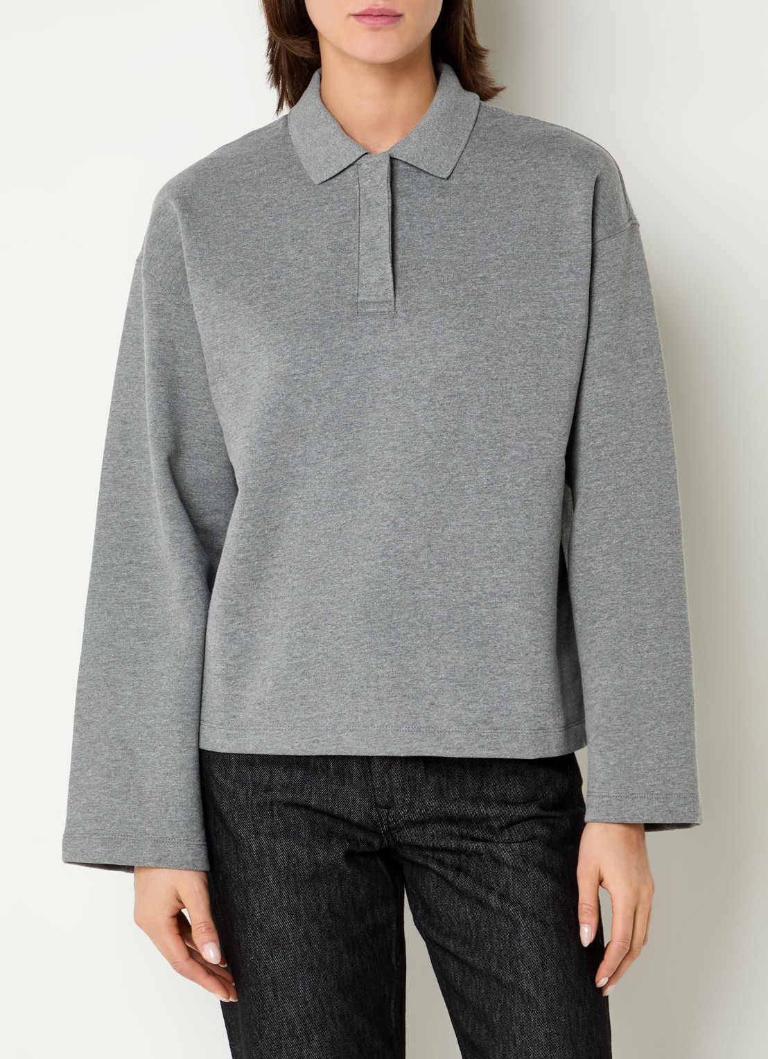 Selected Slfari Gia sweater met polokraag - detail middengrijs