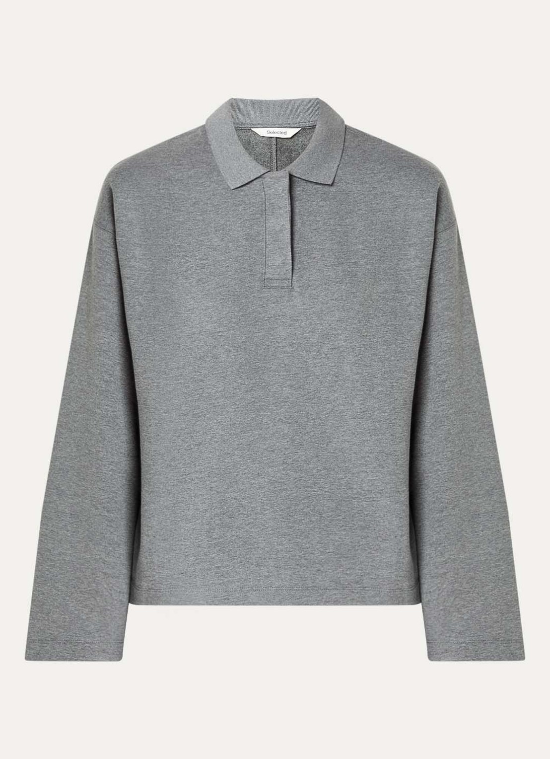 Selected Slfari Gia sweater met polokraag - voorkant 3 middengrijs