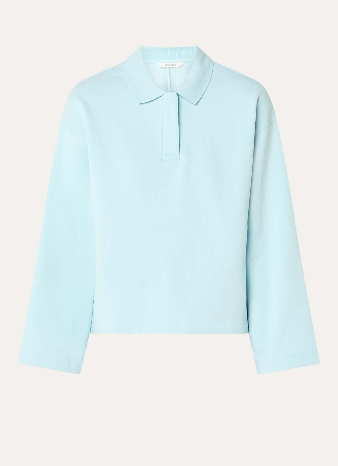 Selected Slfari Gia sweater met polokraag - voorkant turquoise