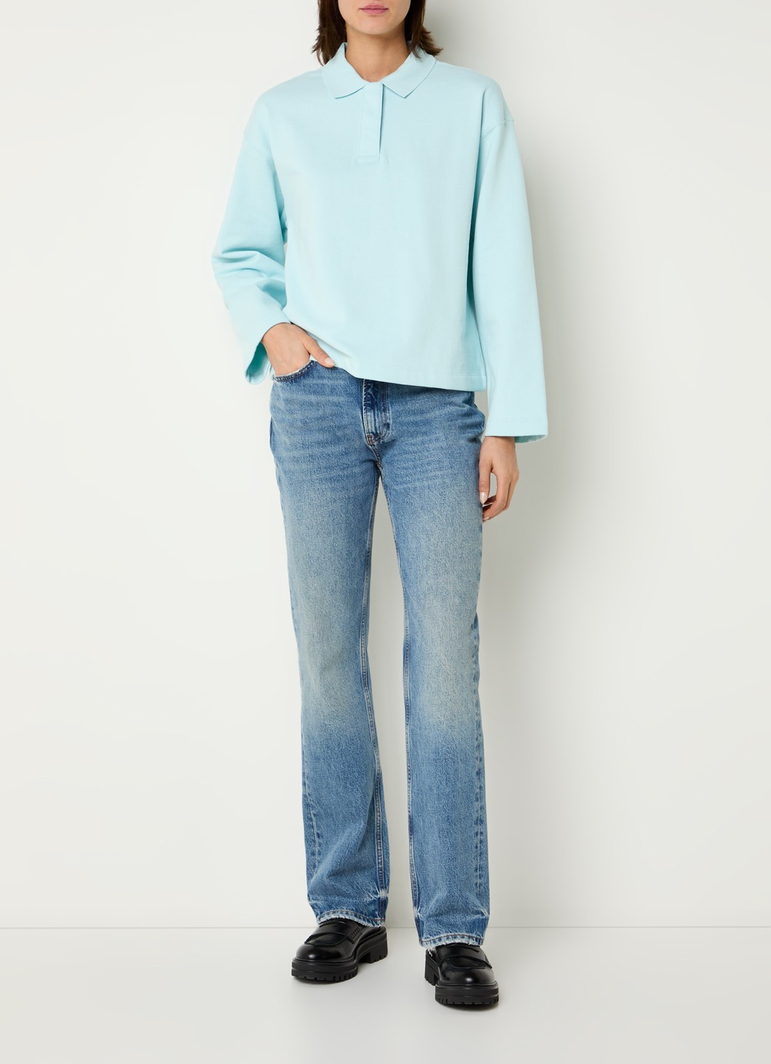 Selected Slfari Gia sweater met polokraag - voorkant 2 turquoise