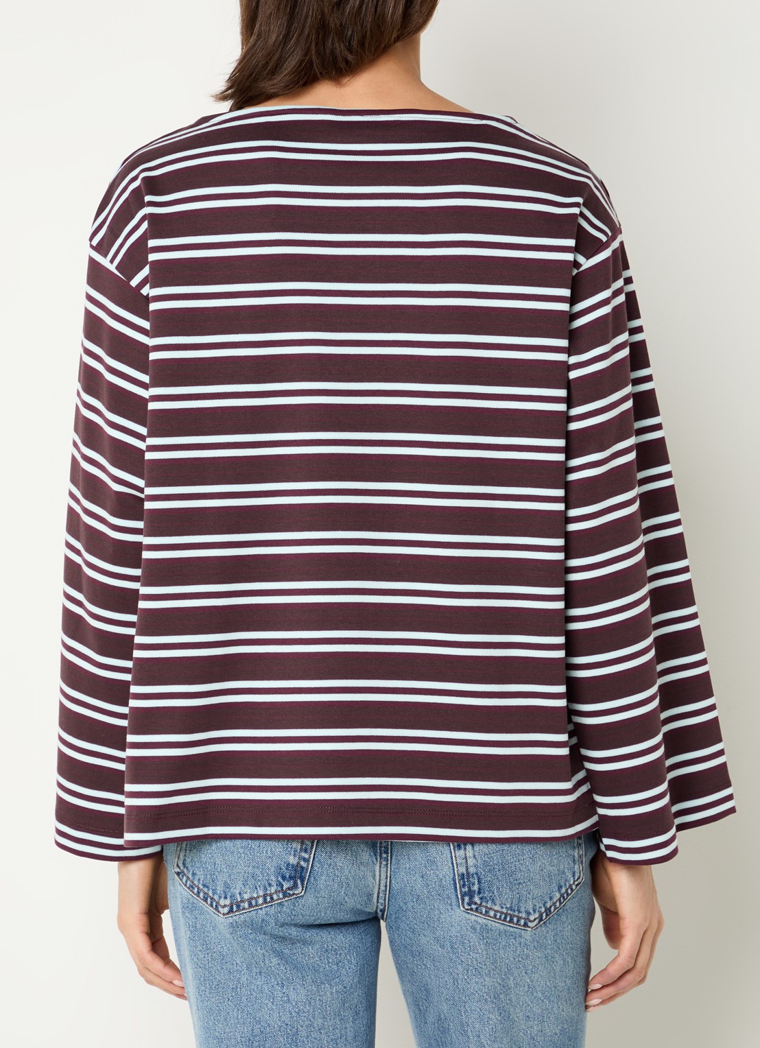 Selected Slfpolly sweater met streepprint en boothals - achterkant 4 bordeauxrood
