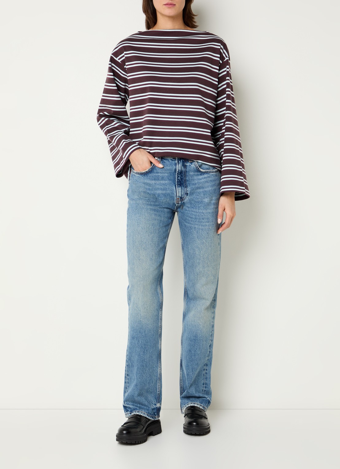 Selected Slfpolly sweater met streepprint en boothals - voorkant 3 bordeauxrood