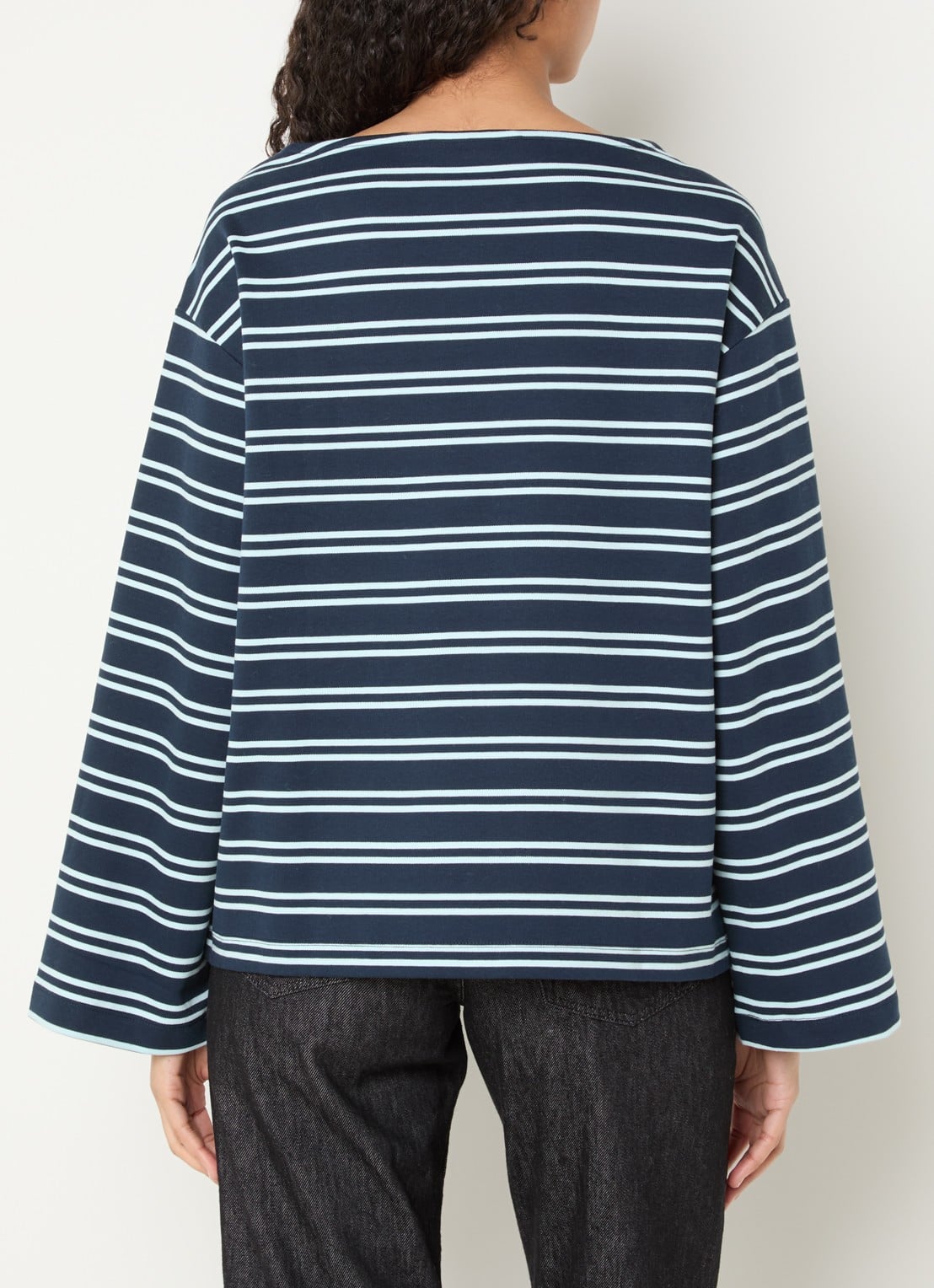 Selected Slfpolly sweater met streepprint en boothals - achterkant 4 donkerblauw