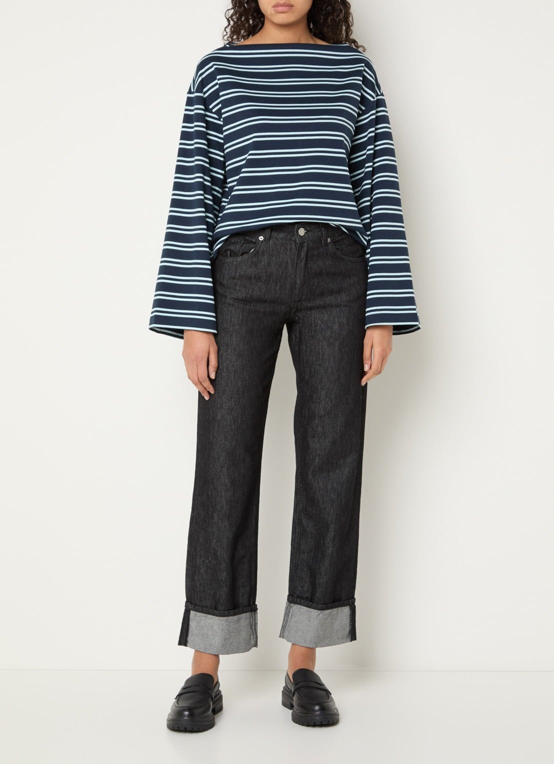 Selected Slfpolly sweater met streepprint en boothals - voorkant 3 donkerblauw