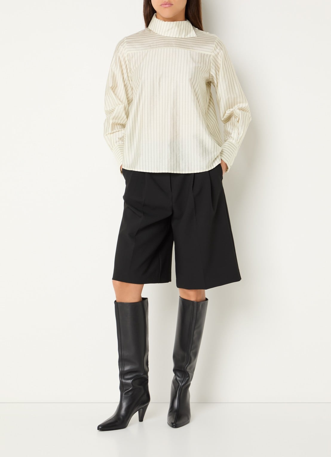 Selected Slwconnie tuniek van satijn met streepprint - voorkant 4 gebroken wit