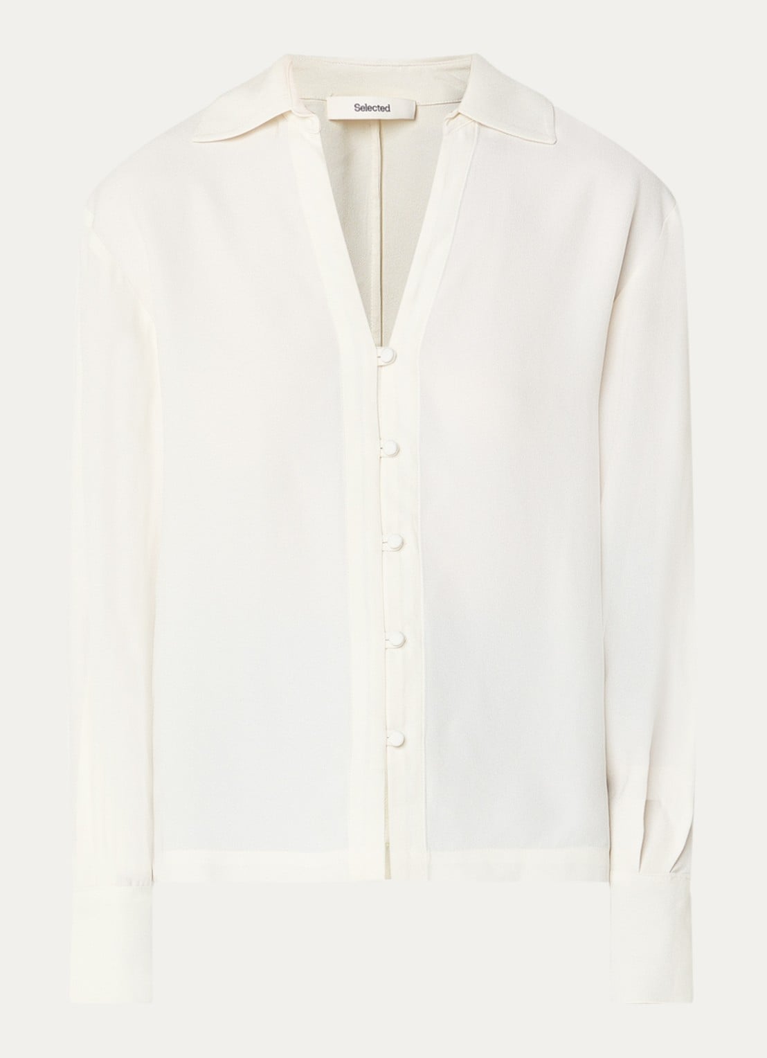 Selected Soler blouse met V-hals - voorkant 3 gebroken wit
