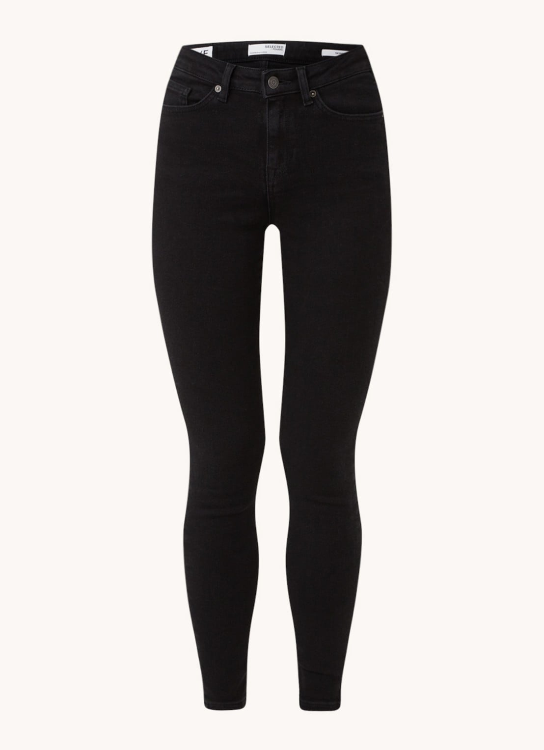 Selected Sophia mid waist skinny jeans met stretch - voorkant zwart