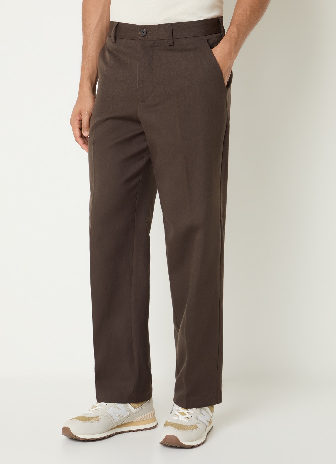 Selected Straight fit pantalon in wolblend met steekzakken - detail 3 donkerbruin