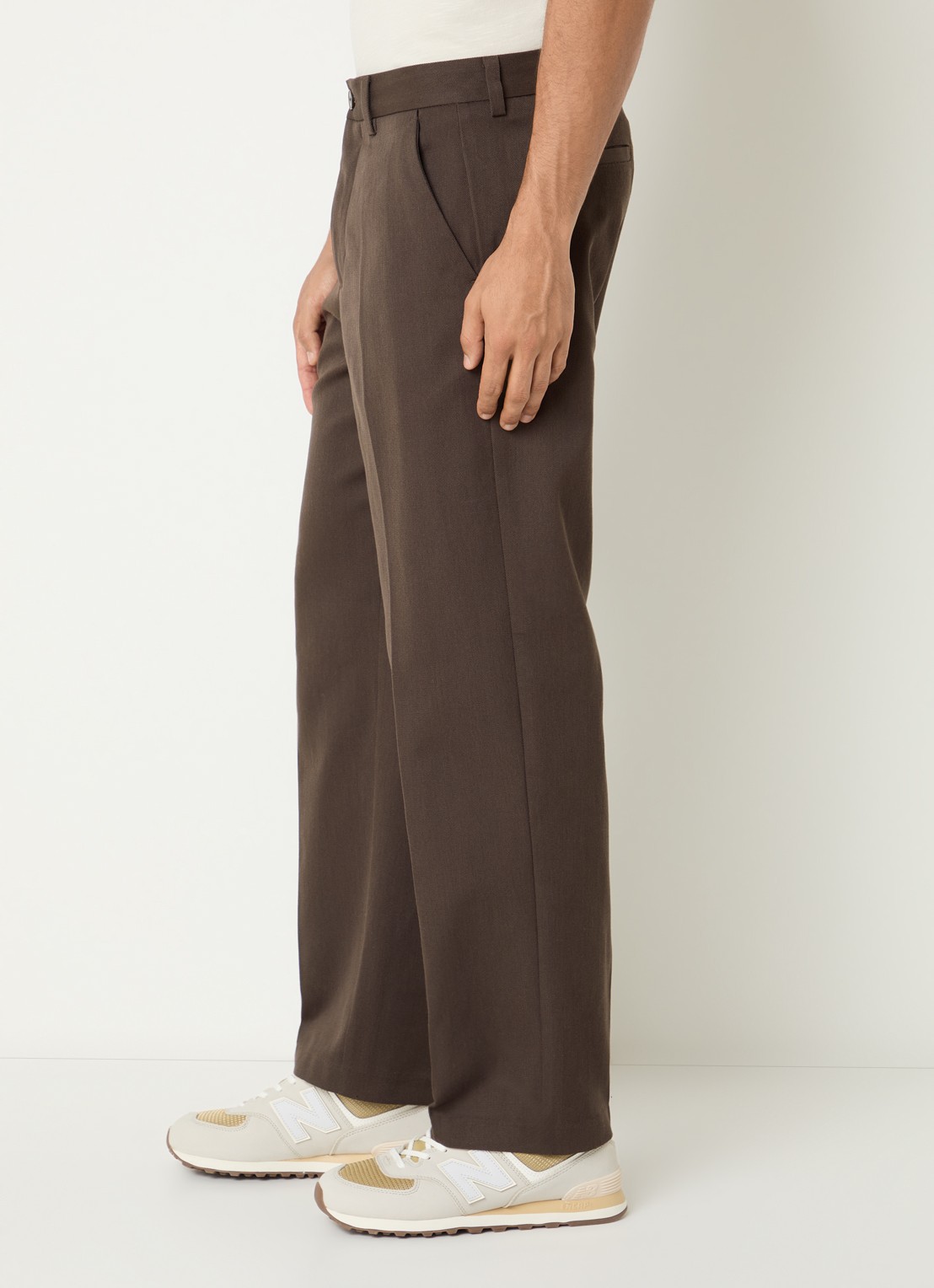 Selected Straight fit pantalon in wolblend met steekzakken - detail 4 donkerbruin