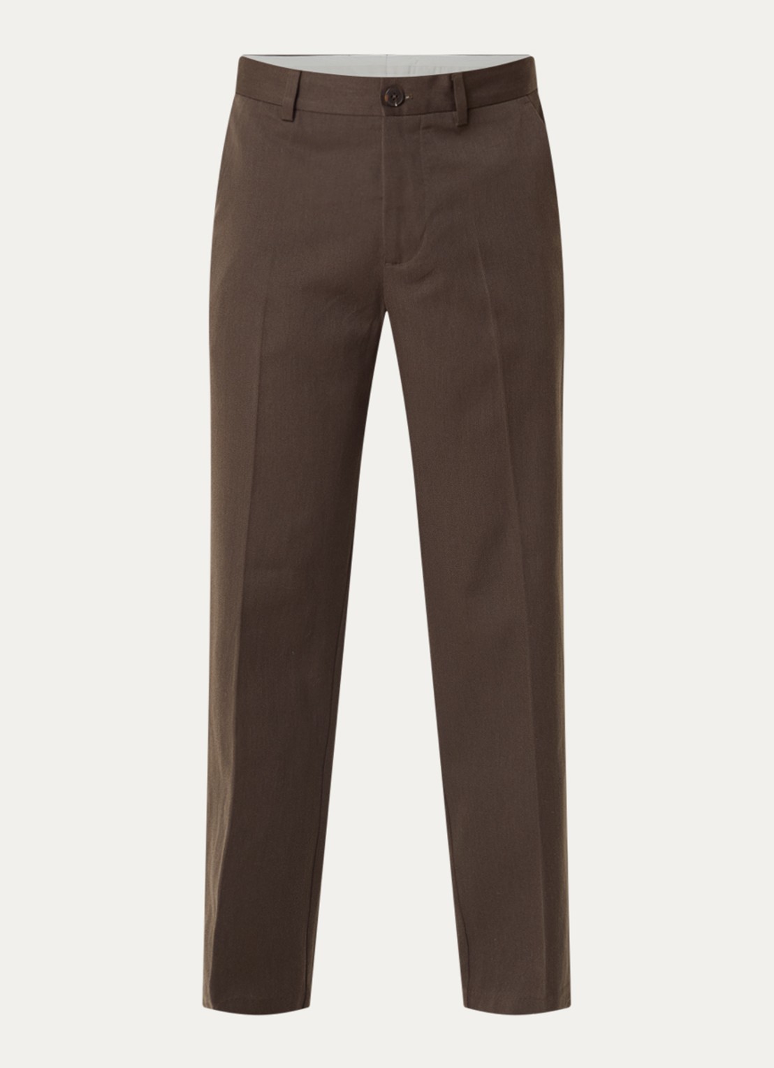 Selected Straight fit pantalon in wolblend met steekzakken - voorkant donkerbruin