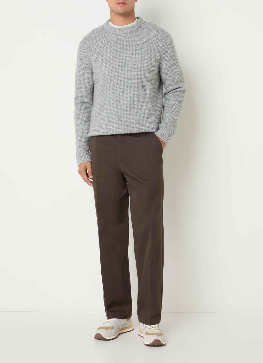 Selected Straight fit pantalon in wolblend met steekzakken - voorkant 2 donkerbruin
