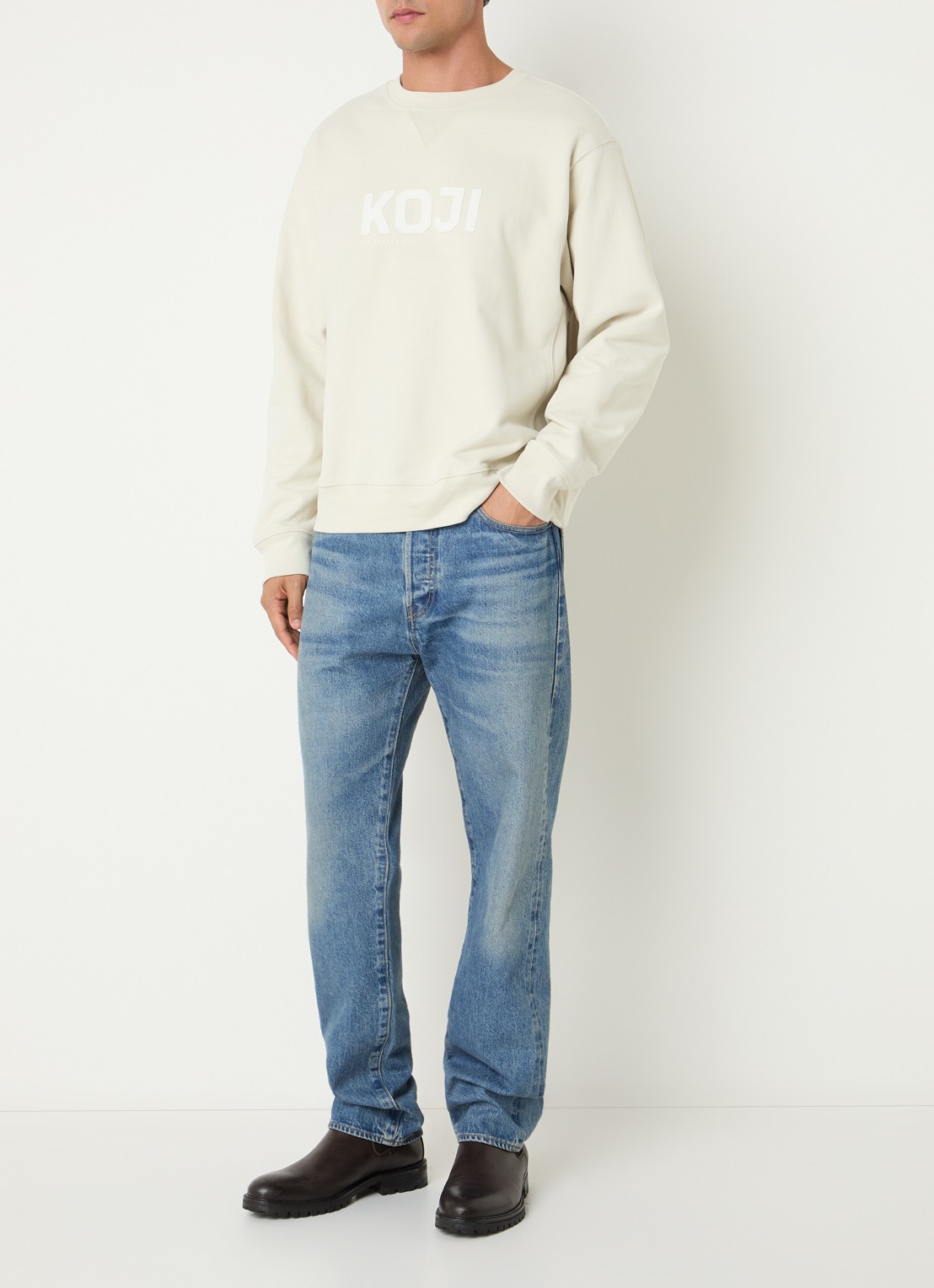 Selected Sweater met logo - voorkant 3 naturel