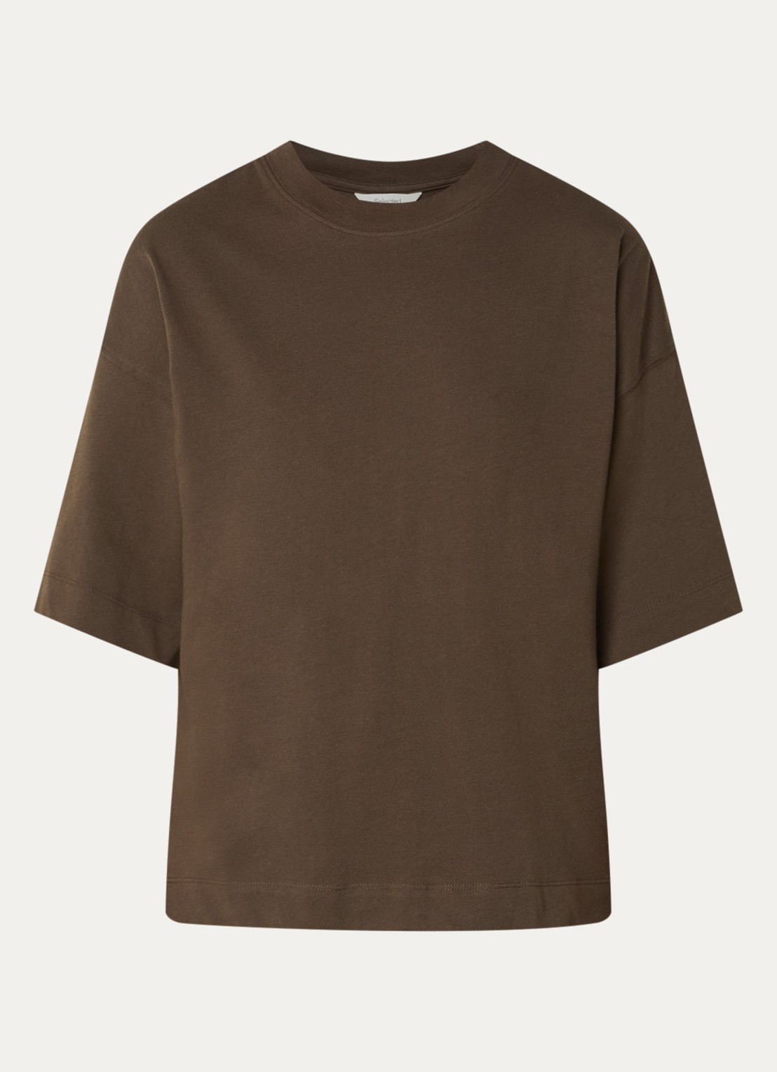 Selected T-shirt met ronde hals - voorkant bronsgroen