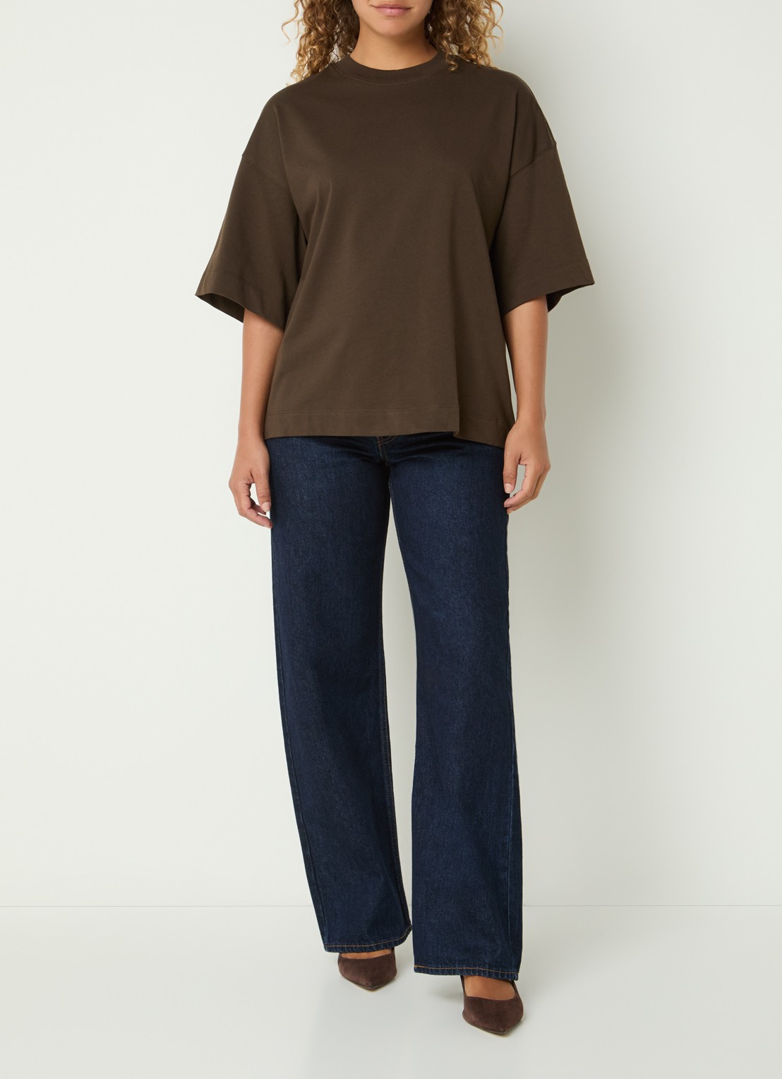 Selected T-shirt met ronde hals - voorkant 2 bronsgroen