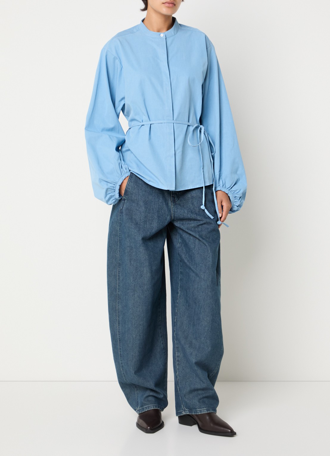 Selected Talia blouse met strikceintuur - voorkant 4 blauw