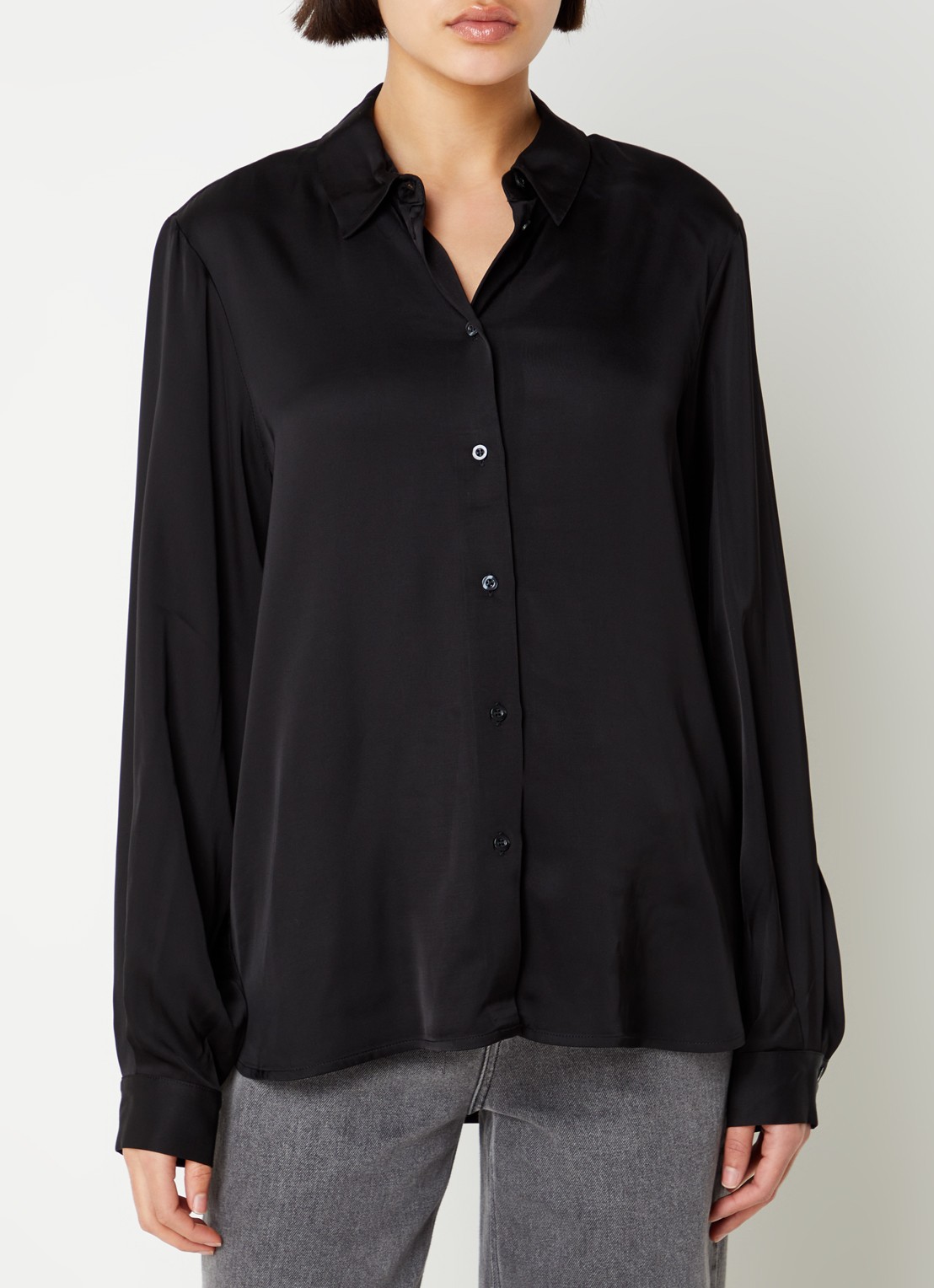 Selected Talia blouse van satijn  - detail zwart
