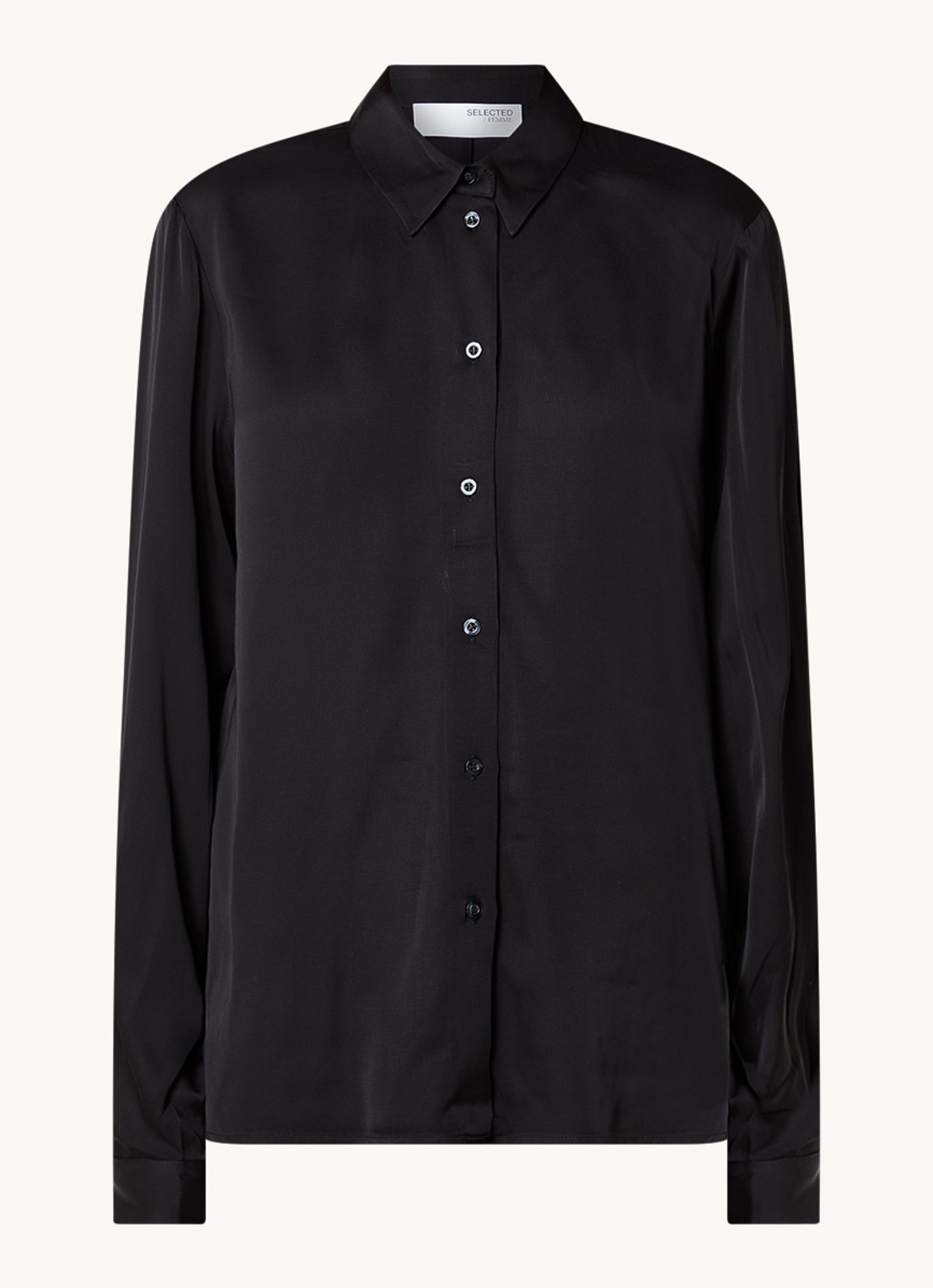 Selected Talia blouse van satijn  - voorkant 3 zwart