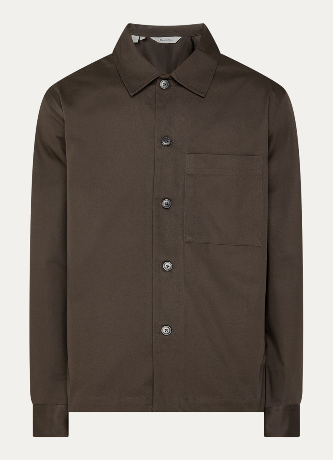 Selected Tate overshirt met borstzak - voorkant donkerbruin