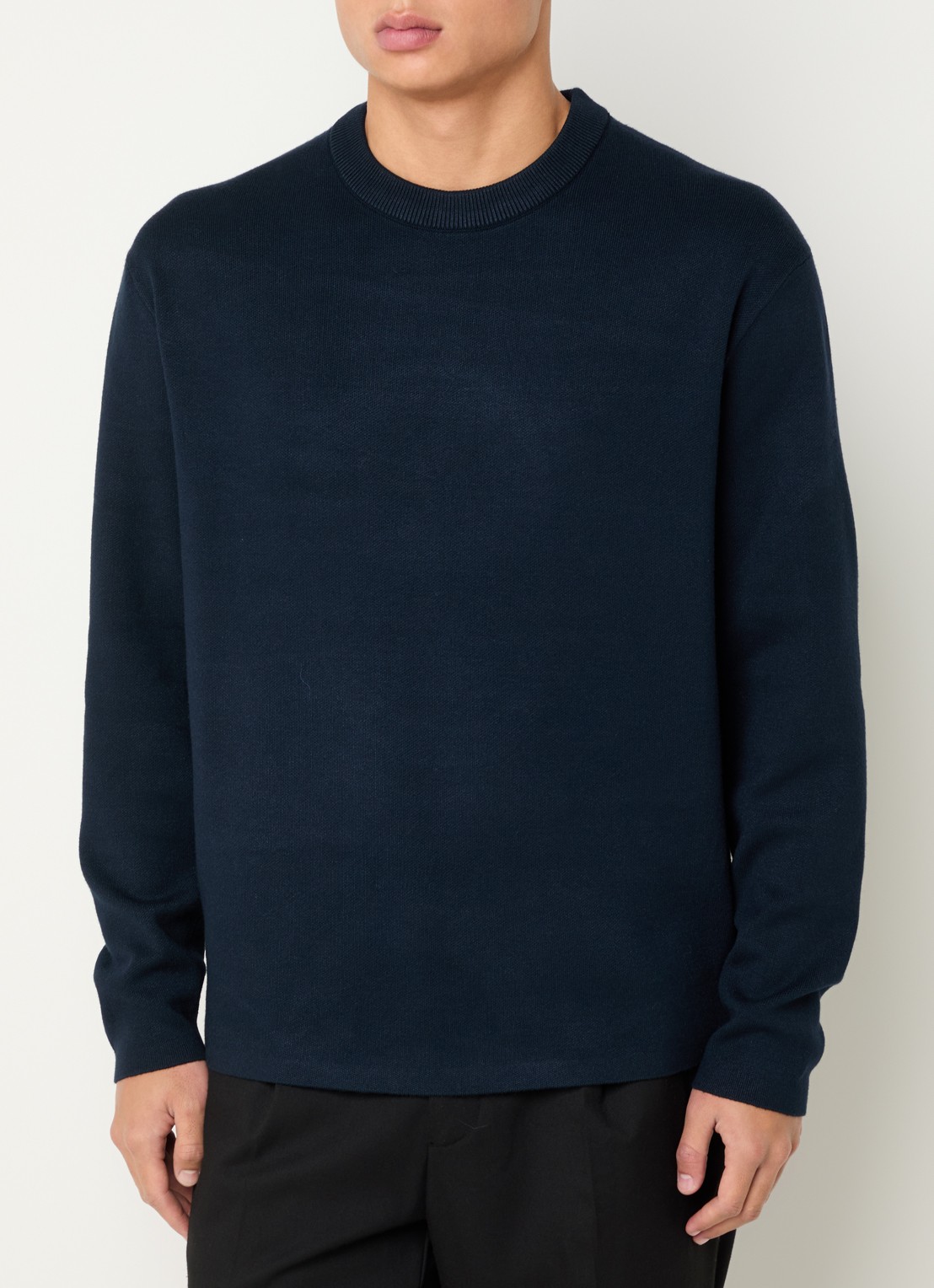 Selected Teller fijngebreide pullover met ronde hals - detail donkerblauw