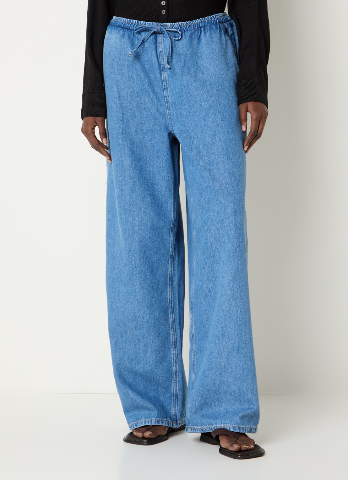 Selected Tenna high waist wide leg jeans met medium wassing en steekzakken - detail 4 indigo
